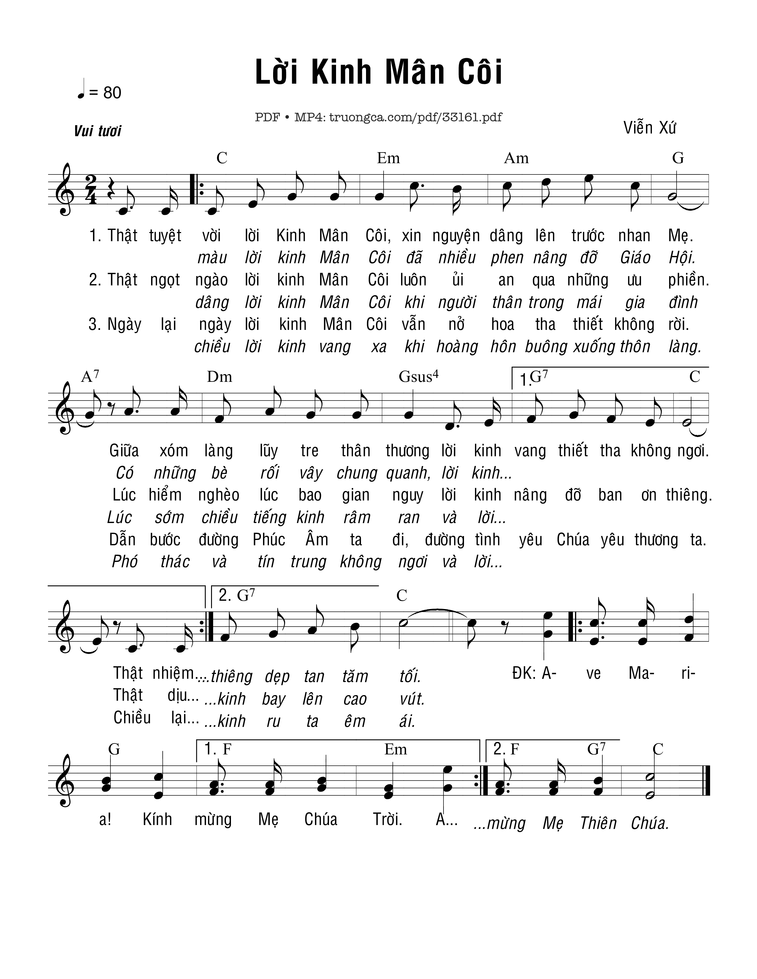 Sheet nhạc PDF bài Lời Kinh Mân Côi