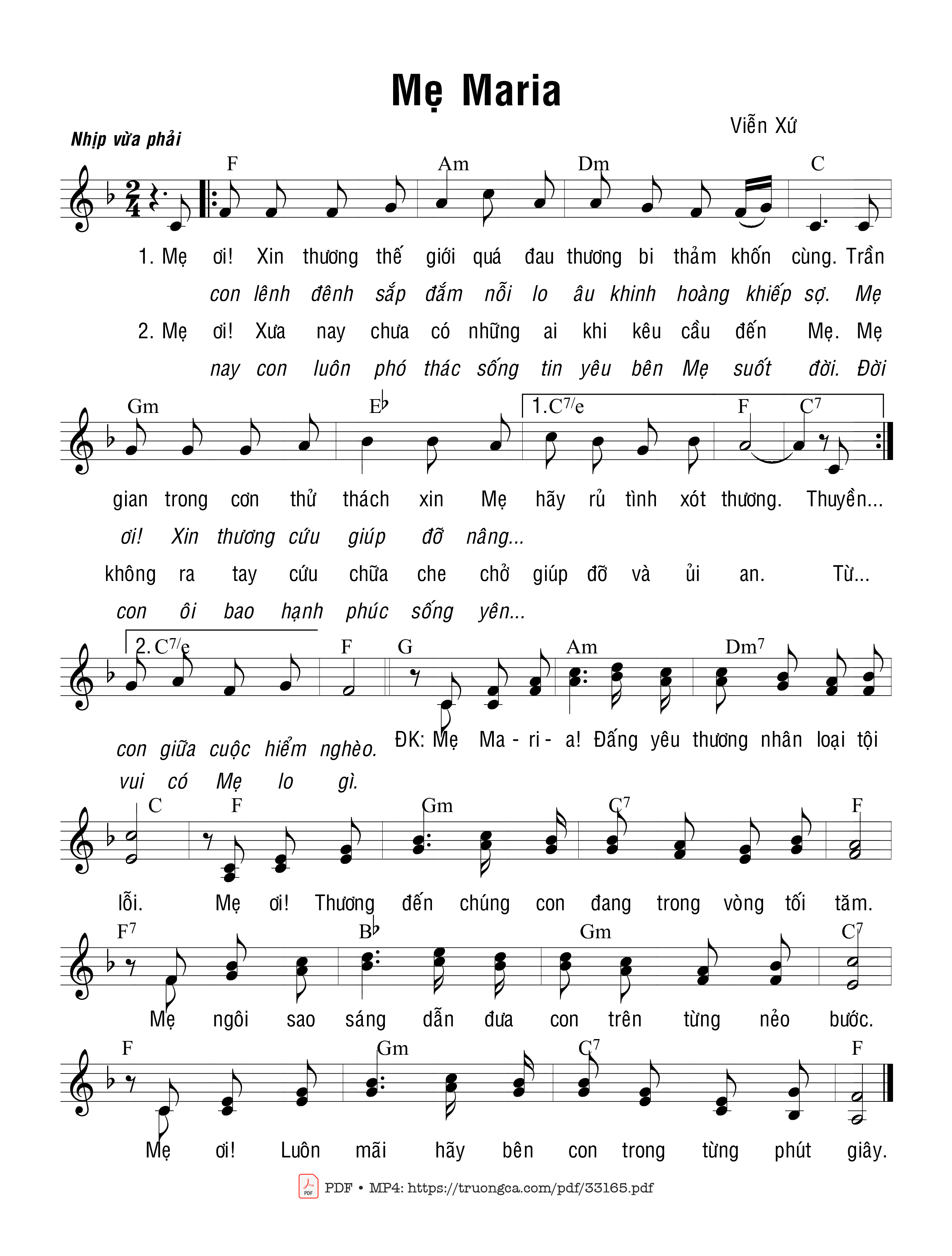 Trang 1 của Sheet nhạc PDF bài hát Mẹ Maria - Viễn Xứ