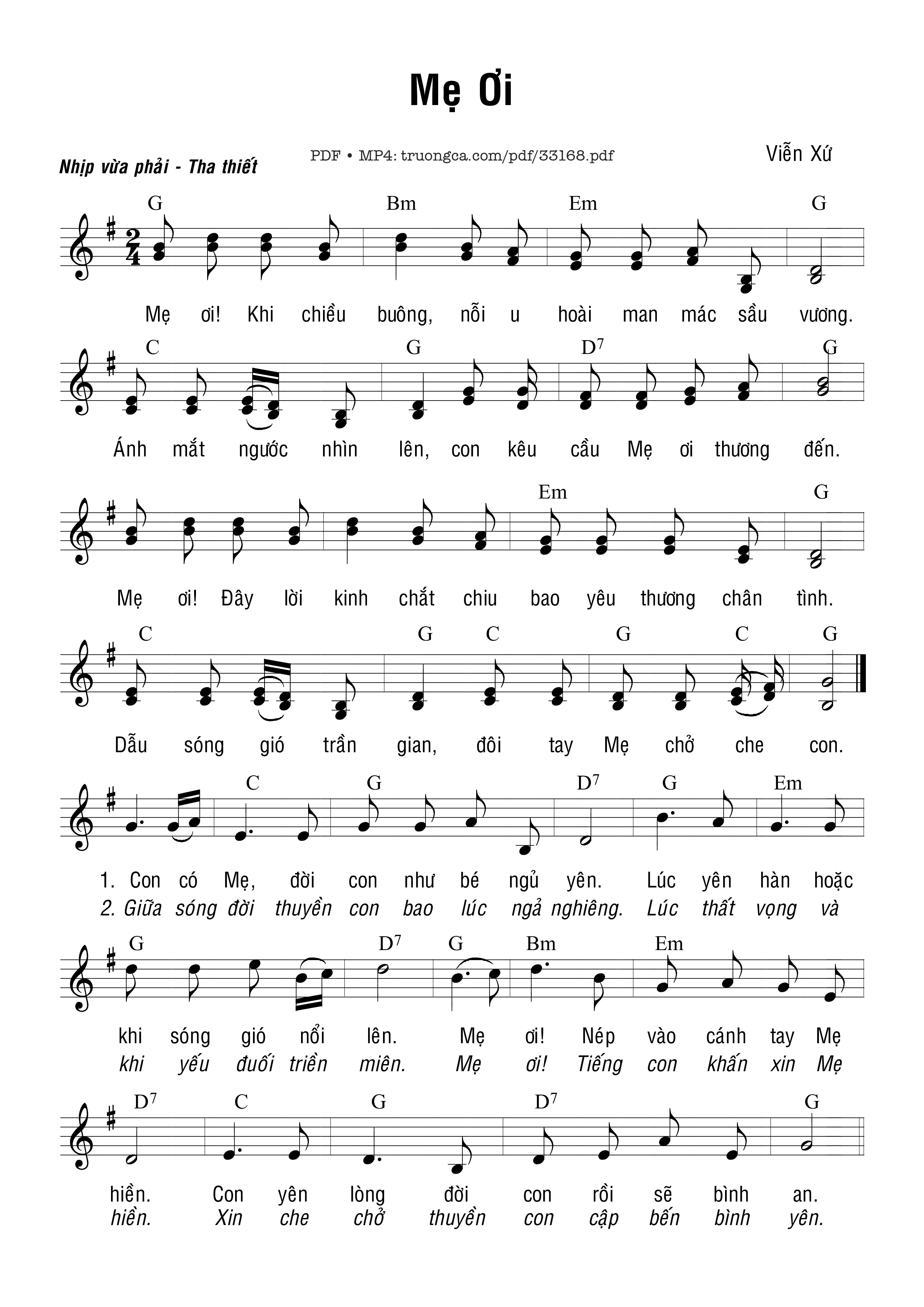 Trang 1 của Sheet nhạc PDF bài hát Mẹ Ơi! - Viễn Xứ