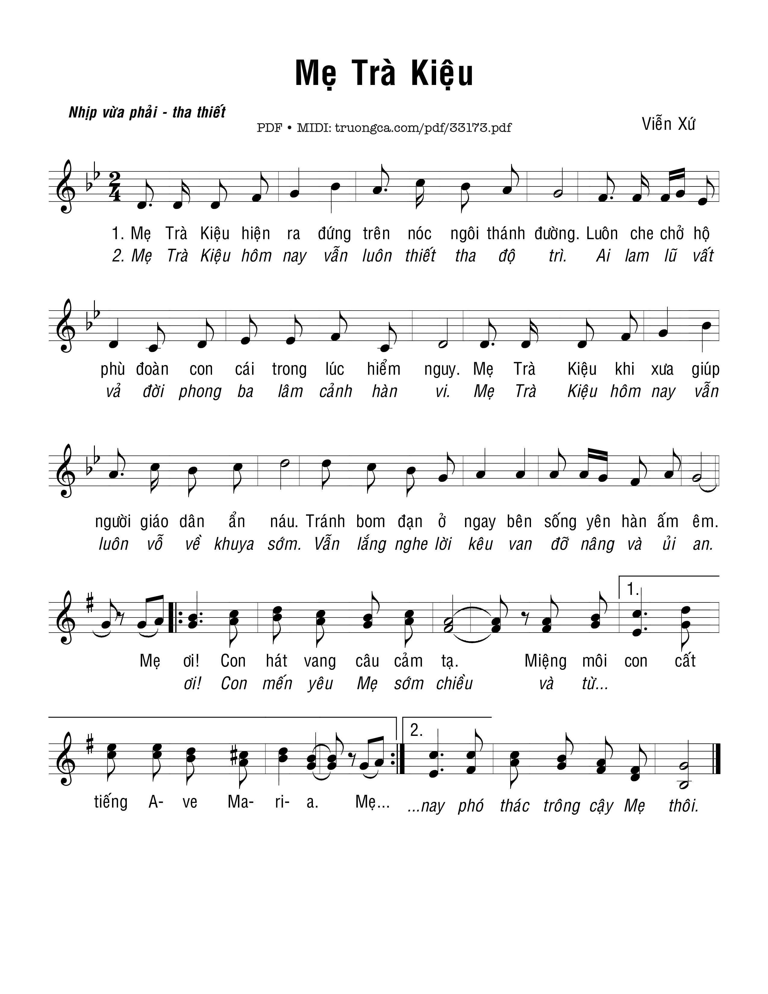 Sheet nhạc PDF bài Mẹ Trà Kiều