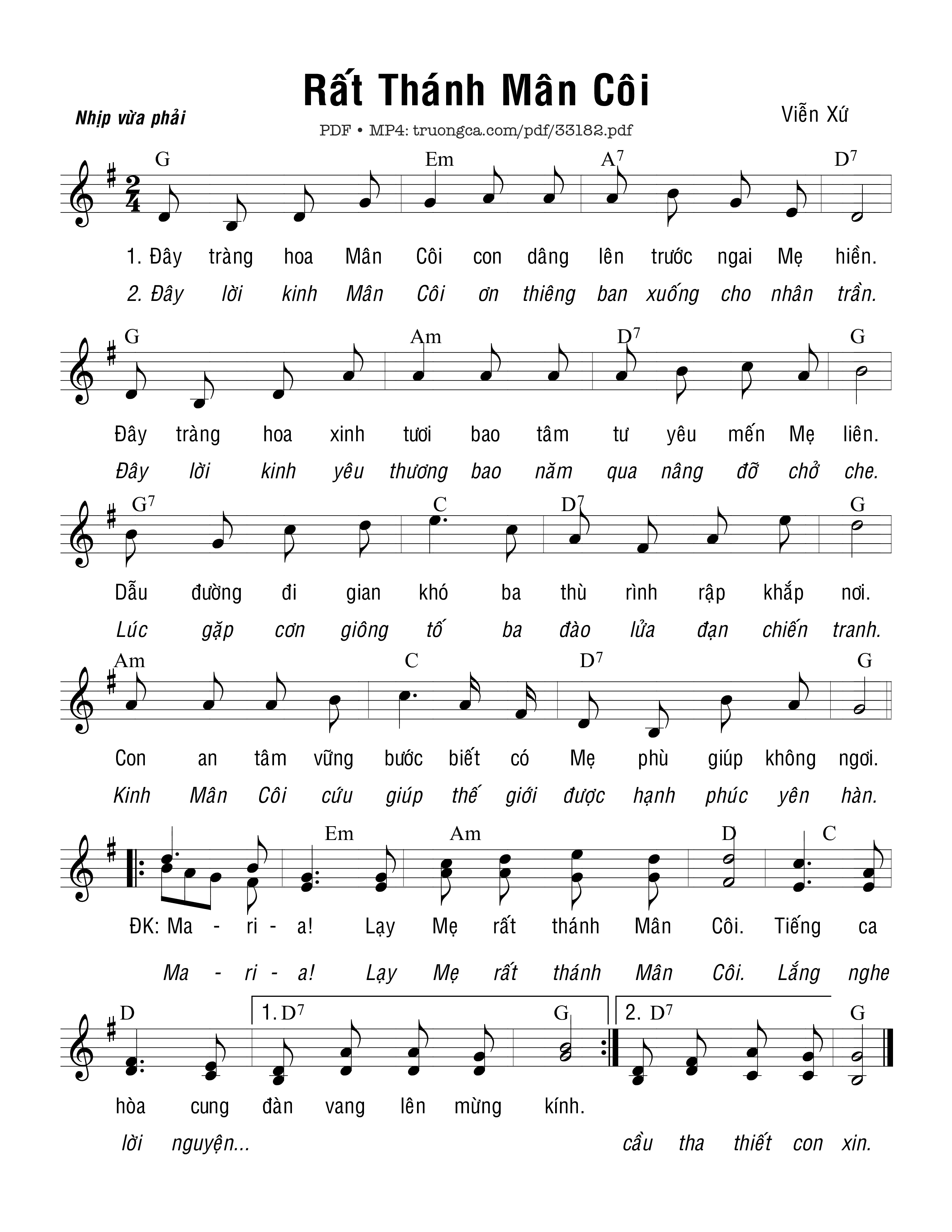 Sheet nhạc PDF bài Rất Thánh Mân Côi