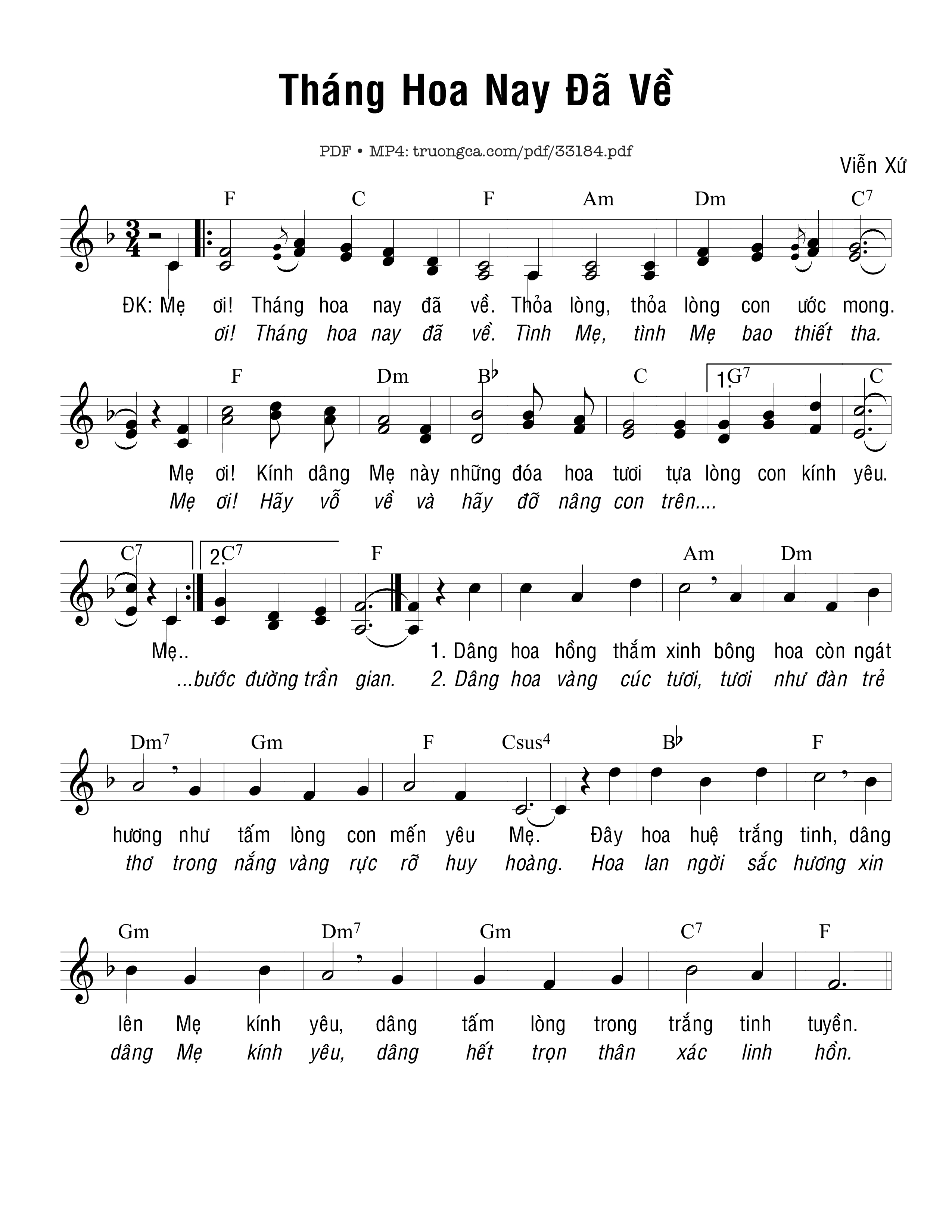 Sheet nhạc PDF bài Tháng Hoa Nay Đã Về