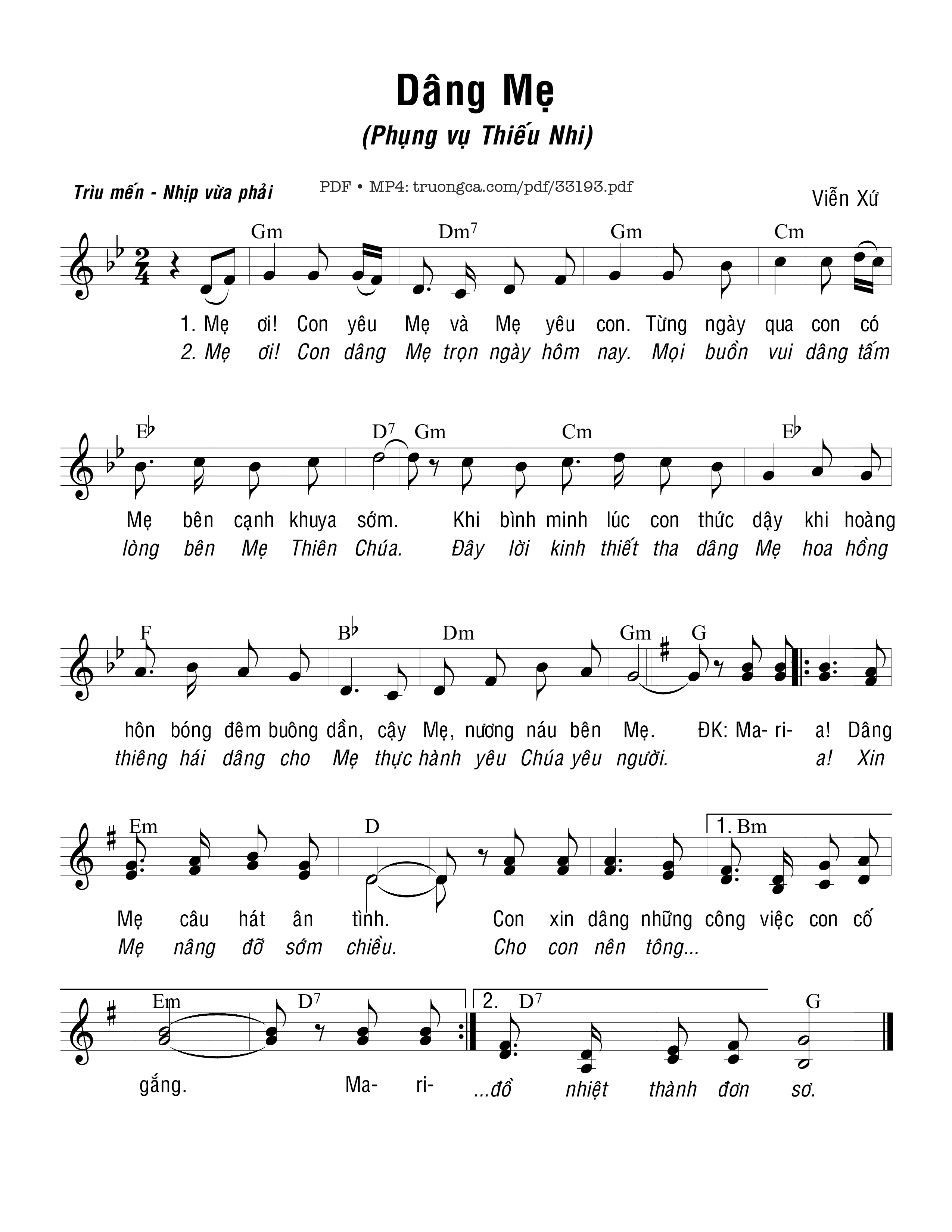Trang 1 của Sheet nhạc PDF bài hát Dâng Mẹ - Viễn Xứ