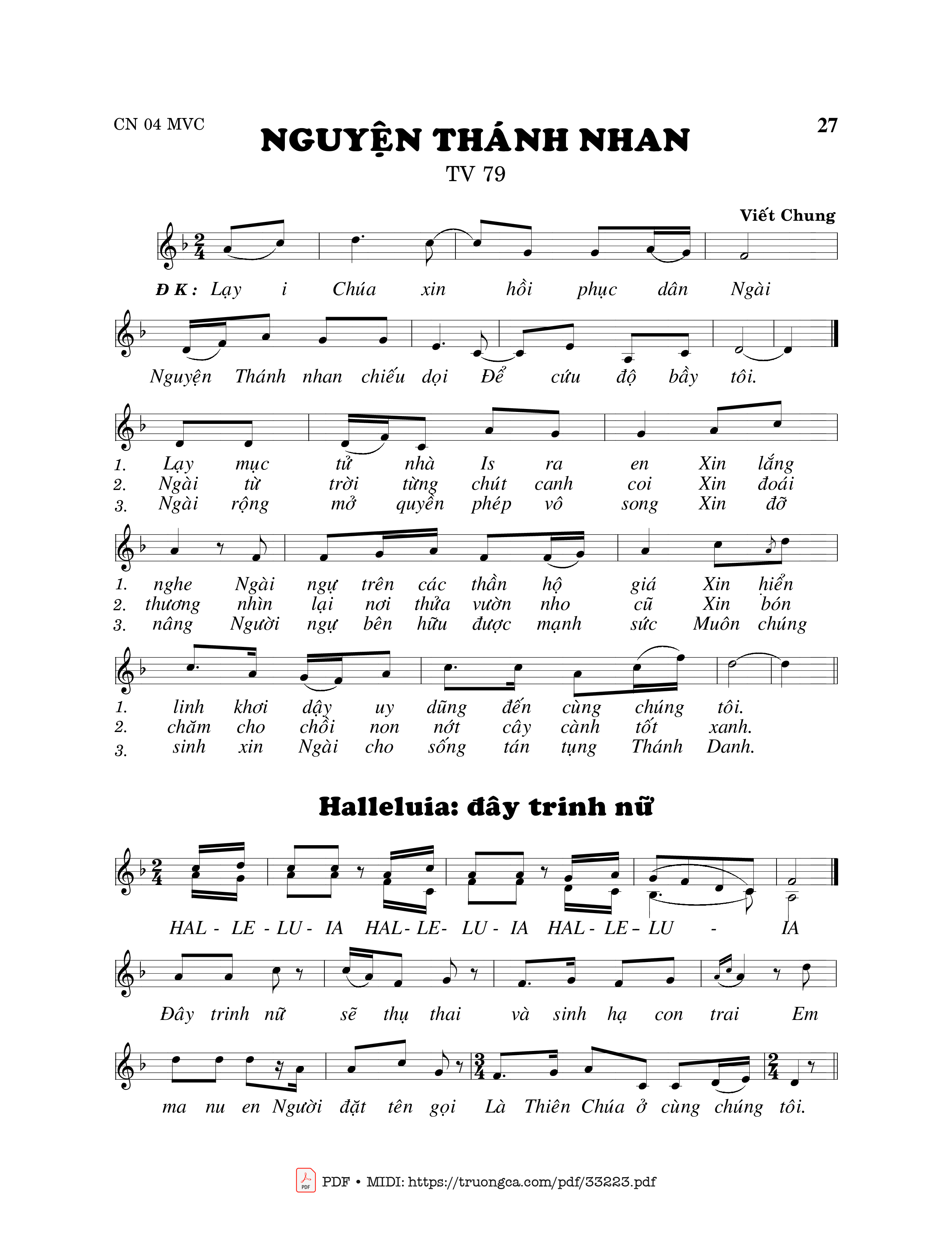 Sheet nhạc PDF bài Thánh Vịnh 79, Nguyện Thánh Nhan