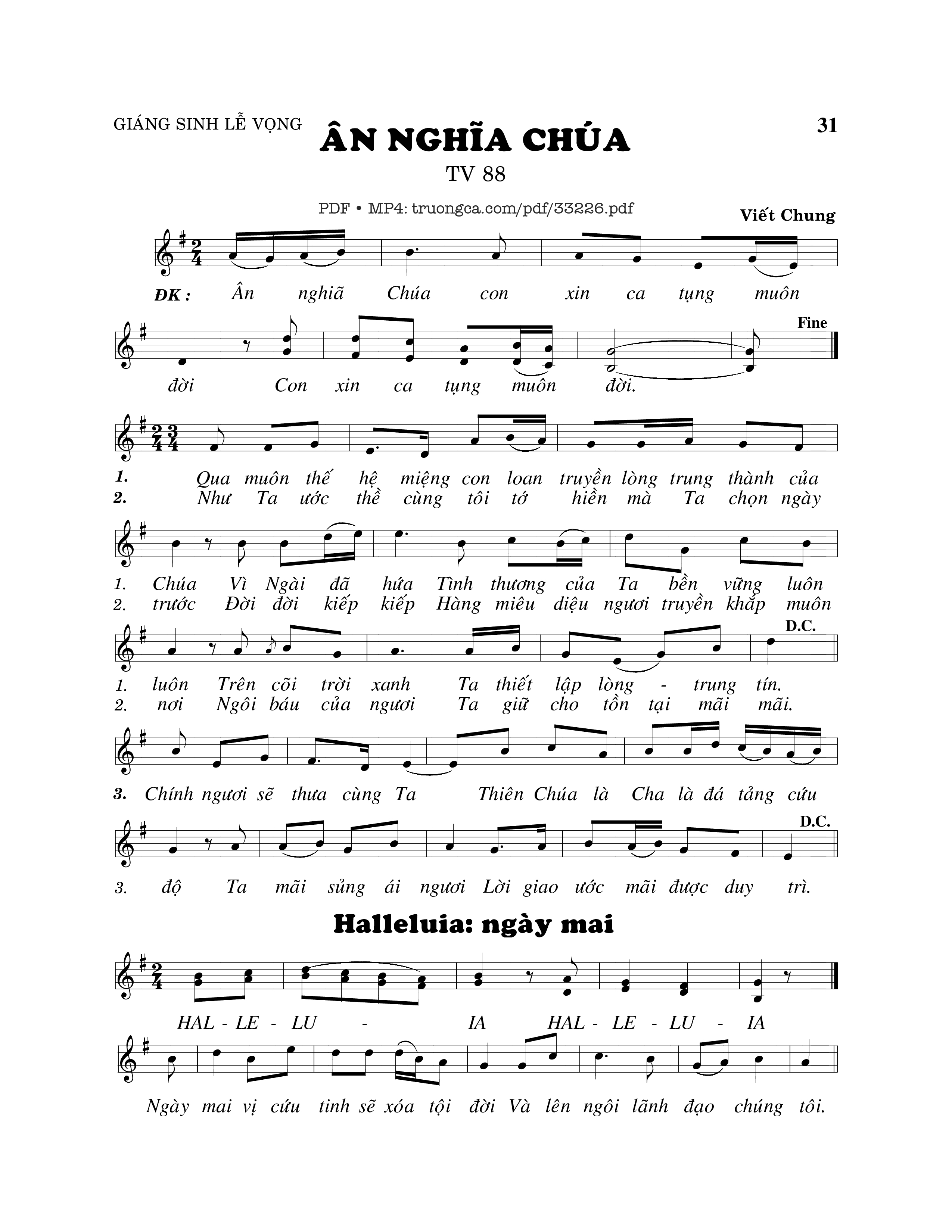 Sheet nhạc PDF bài Thánh Vịnh 88, Ân Nghĩa Chúa
