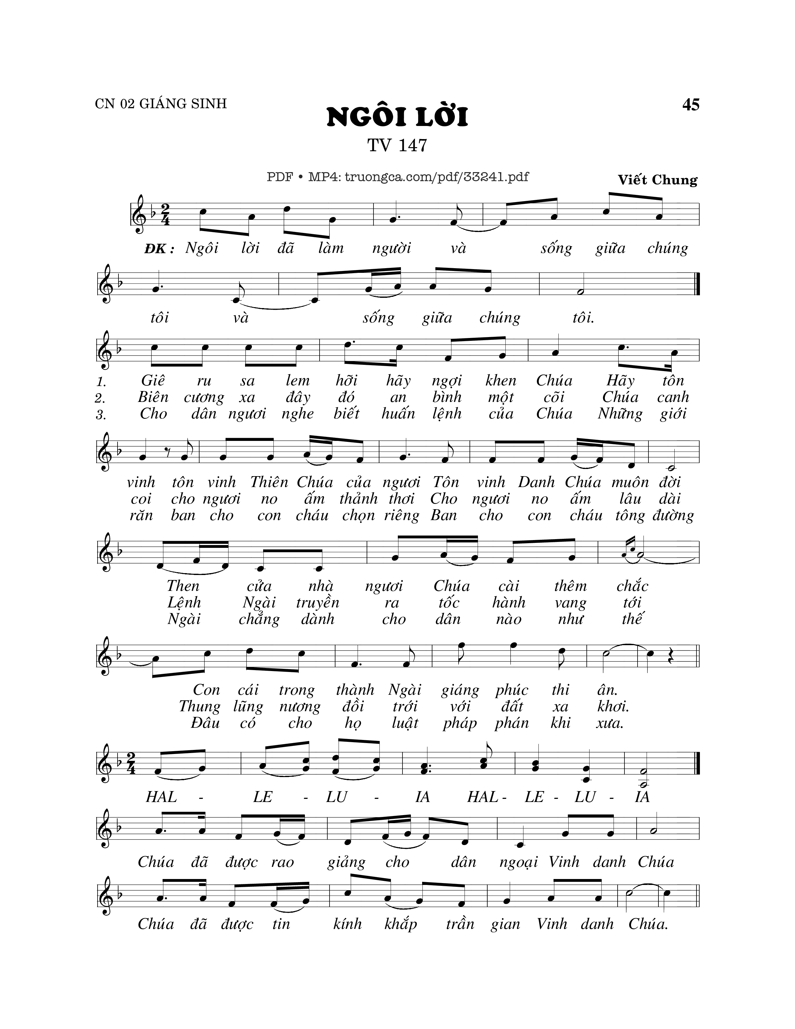 Sheet nhạc PDF bài Thánh Vịnh 147, Ngôi Lời