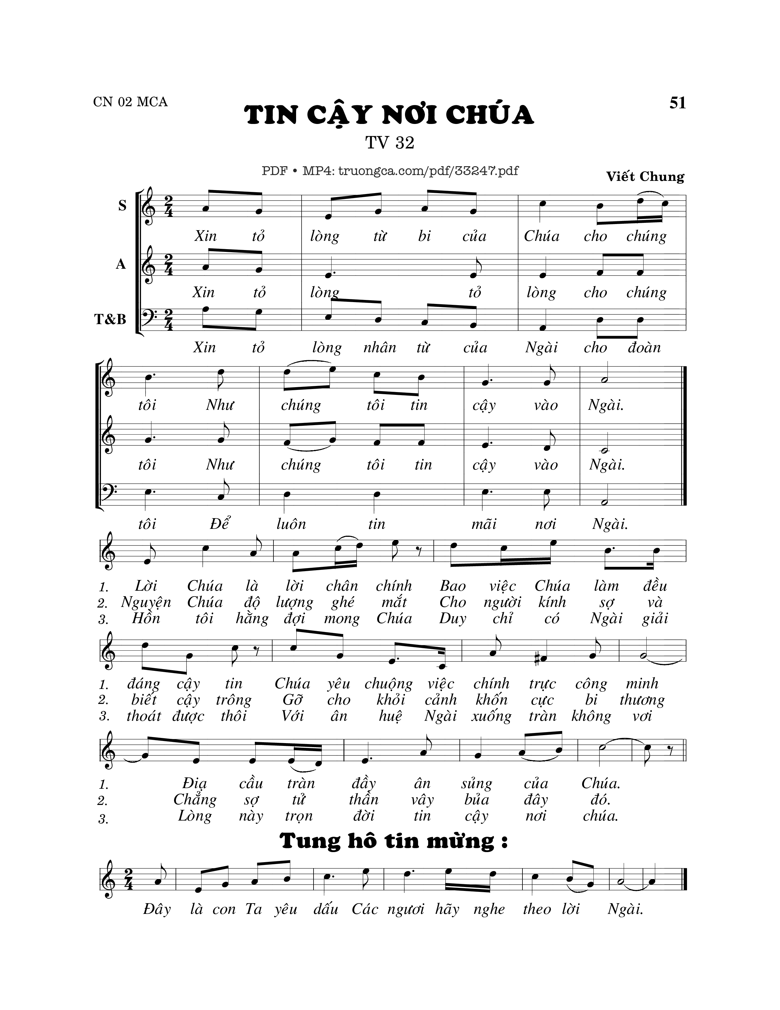 Sheet nhạc PDF bài Thánh Vịnh 32, Tin Cậy Nơi Chúa
