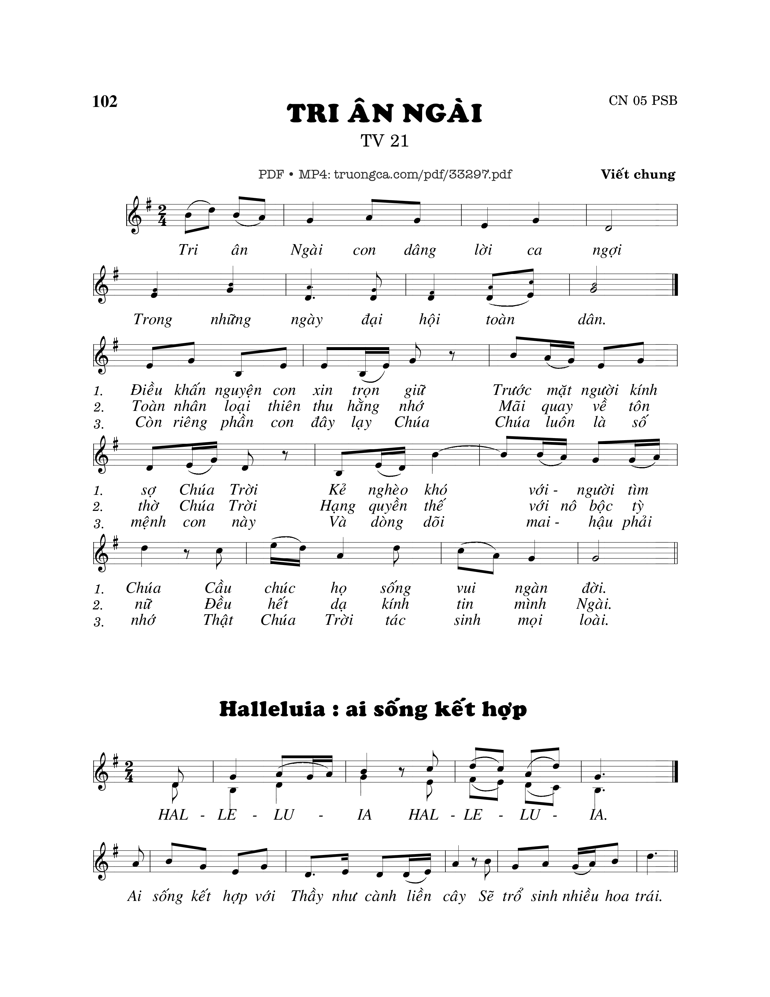 Sheet nhạc PDF bài Thánh Vịnh 21, Tri Ân Ngài