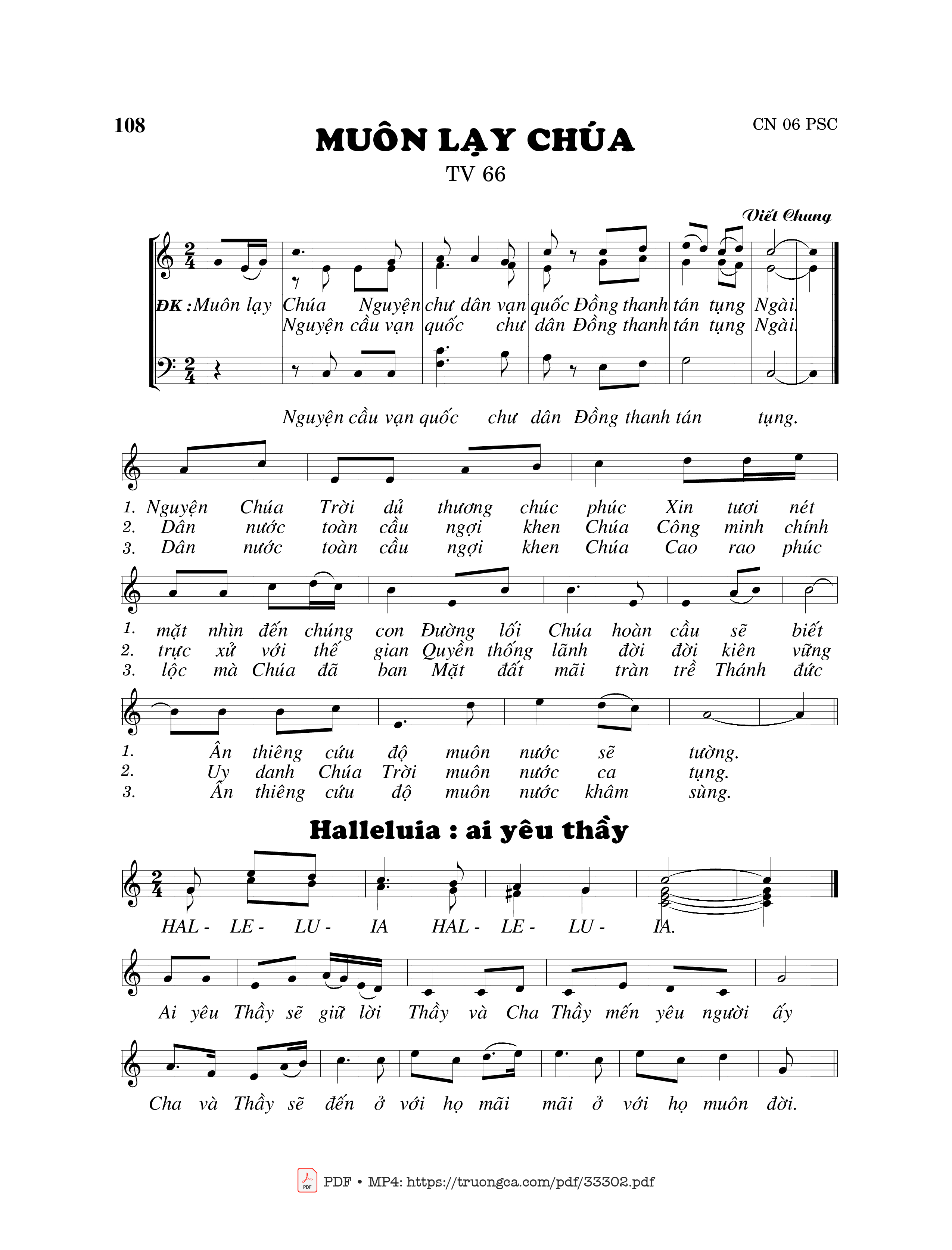 Sheet nhạc PDF bài Thánh Vịnh 66, Muôn Lạy Chúa