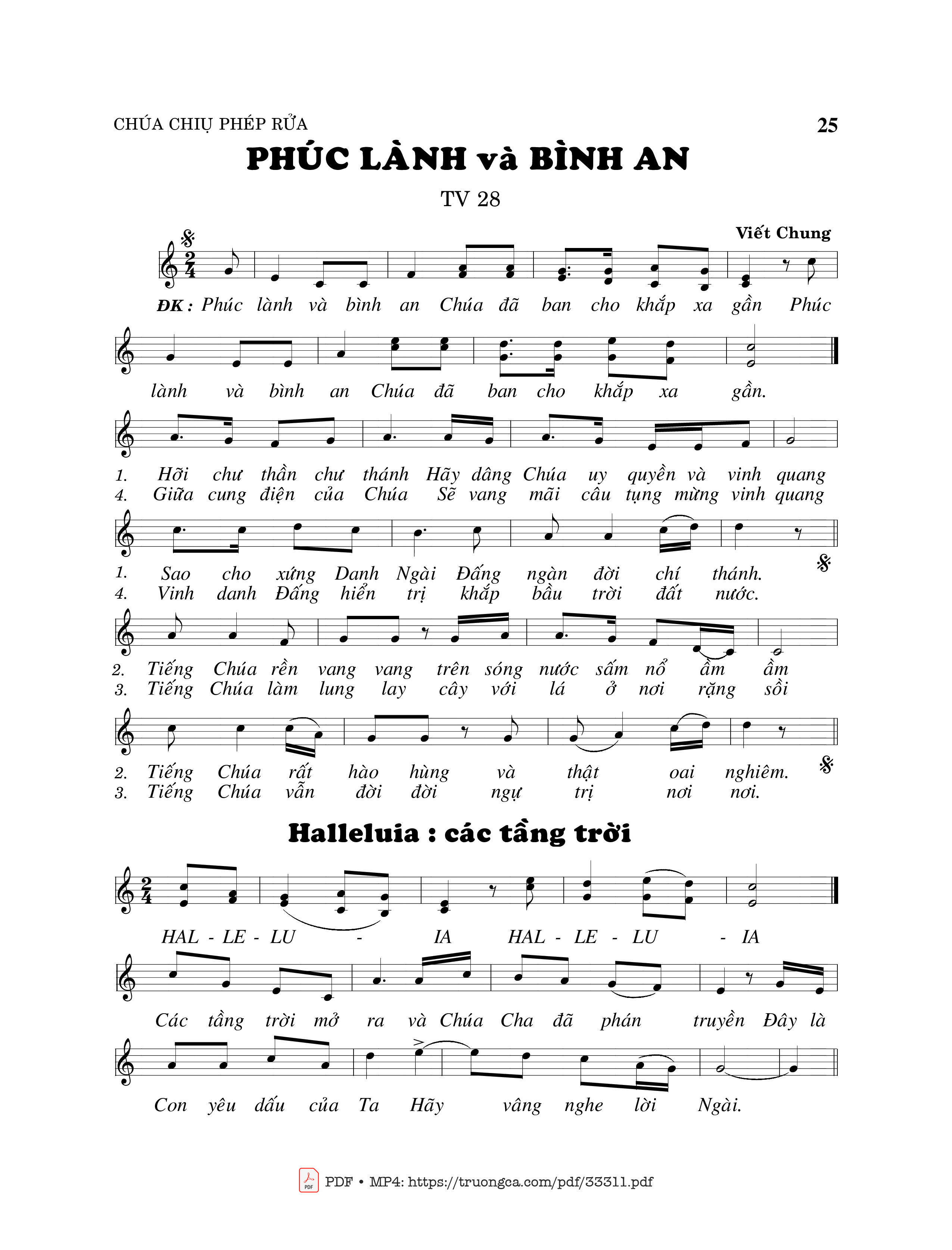 Sheet nhạc PDF bài Thánh Vịnh 28, Phúc Lành Và Bình An