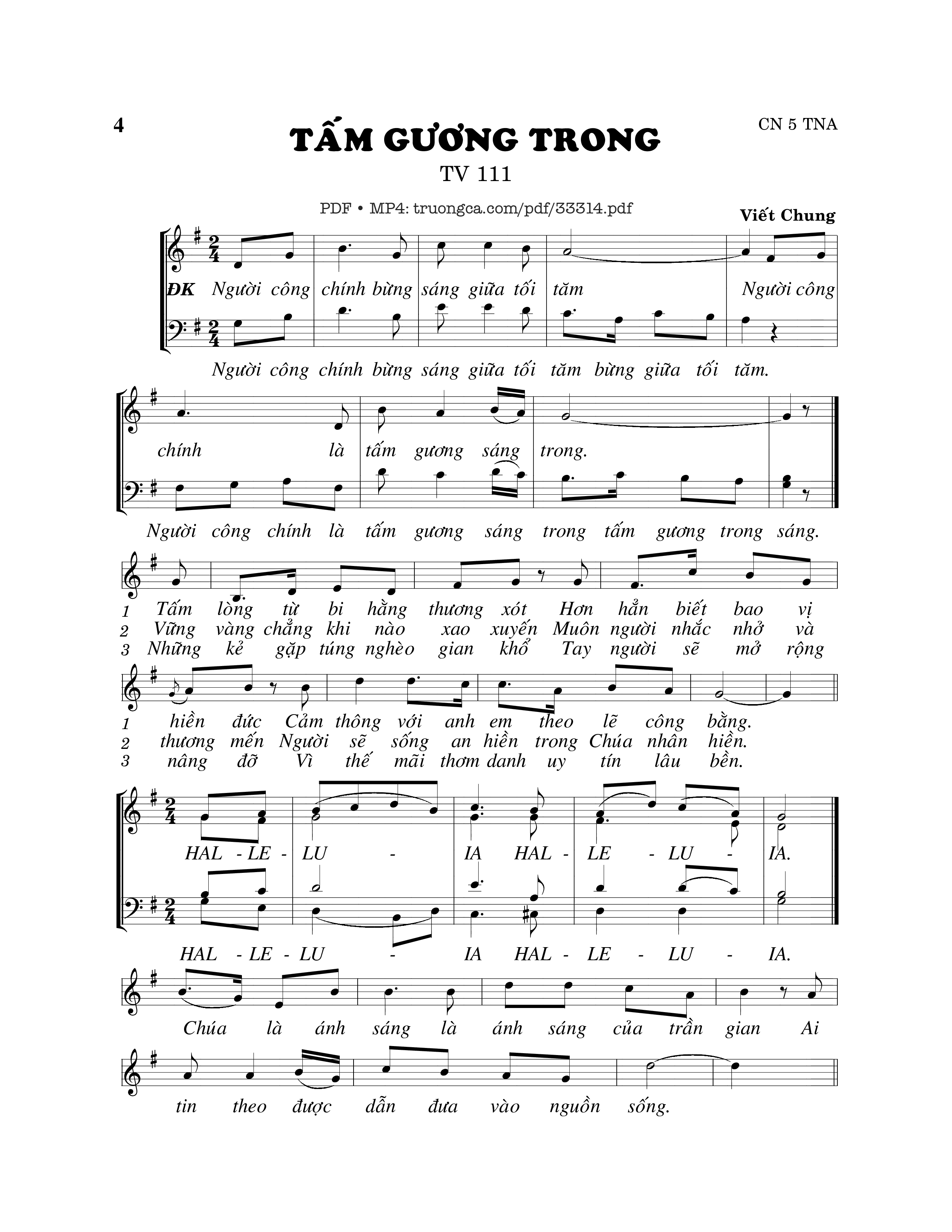 Sheet nhạc PDF bài Thánh Vịnh 111, Tấm Gương Trong