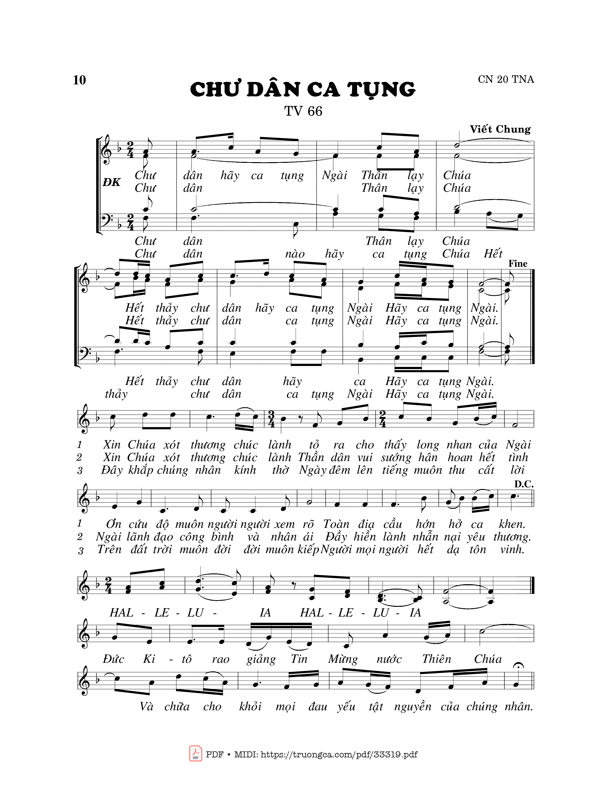 Sheet nhạc PDF bài Thánh Vịnh 66, Chư Dân Ca Tụng