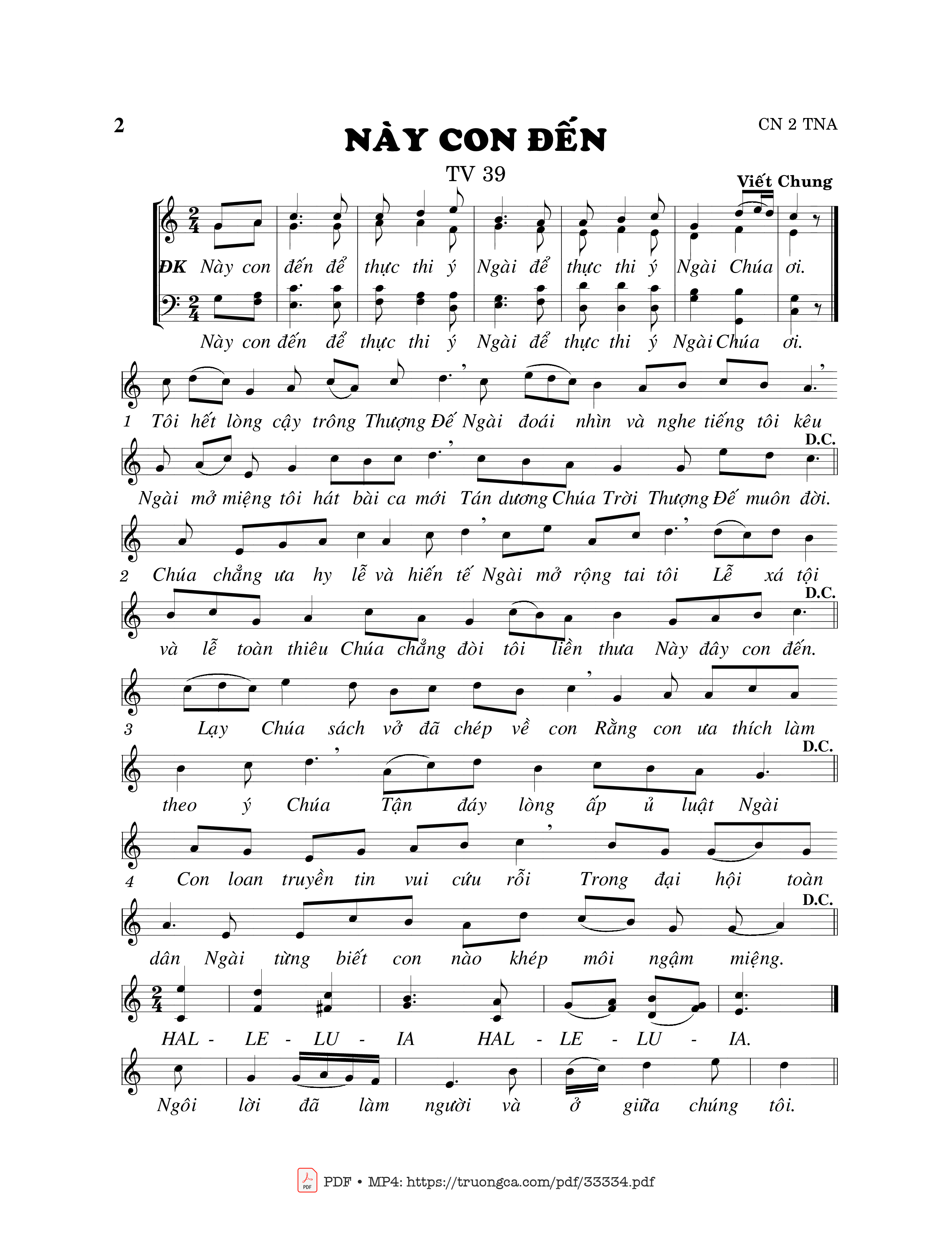 Sheet nhạc PDF bài Thánh Vịnh 39, Này Con Đến