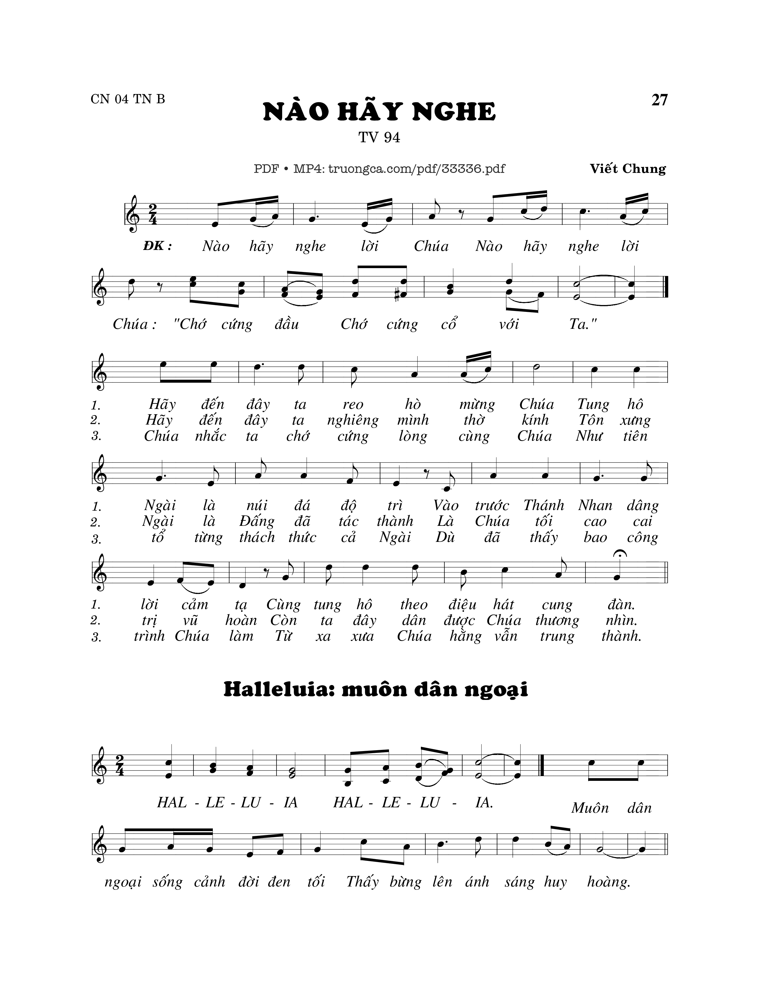 Sheet nhạc PDF bài Thánh Vịnh 94, Nào Hãy Nghe