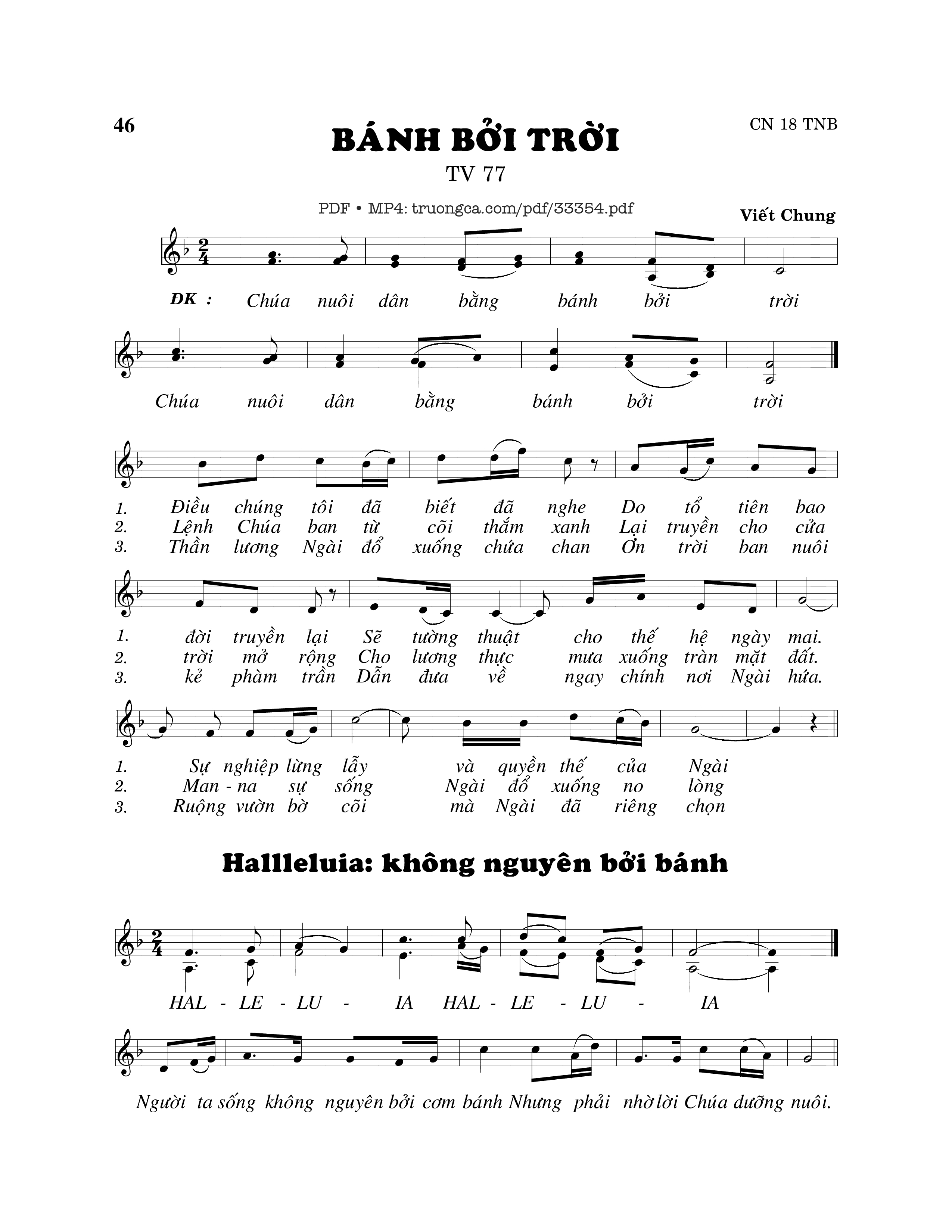Sheet nhạc PDF bài Thánh Vịnh 77, Bánh Bởi Trời