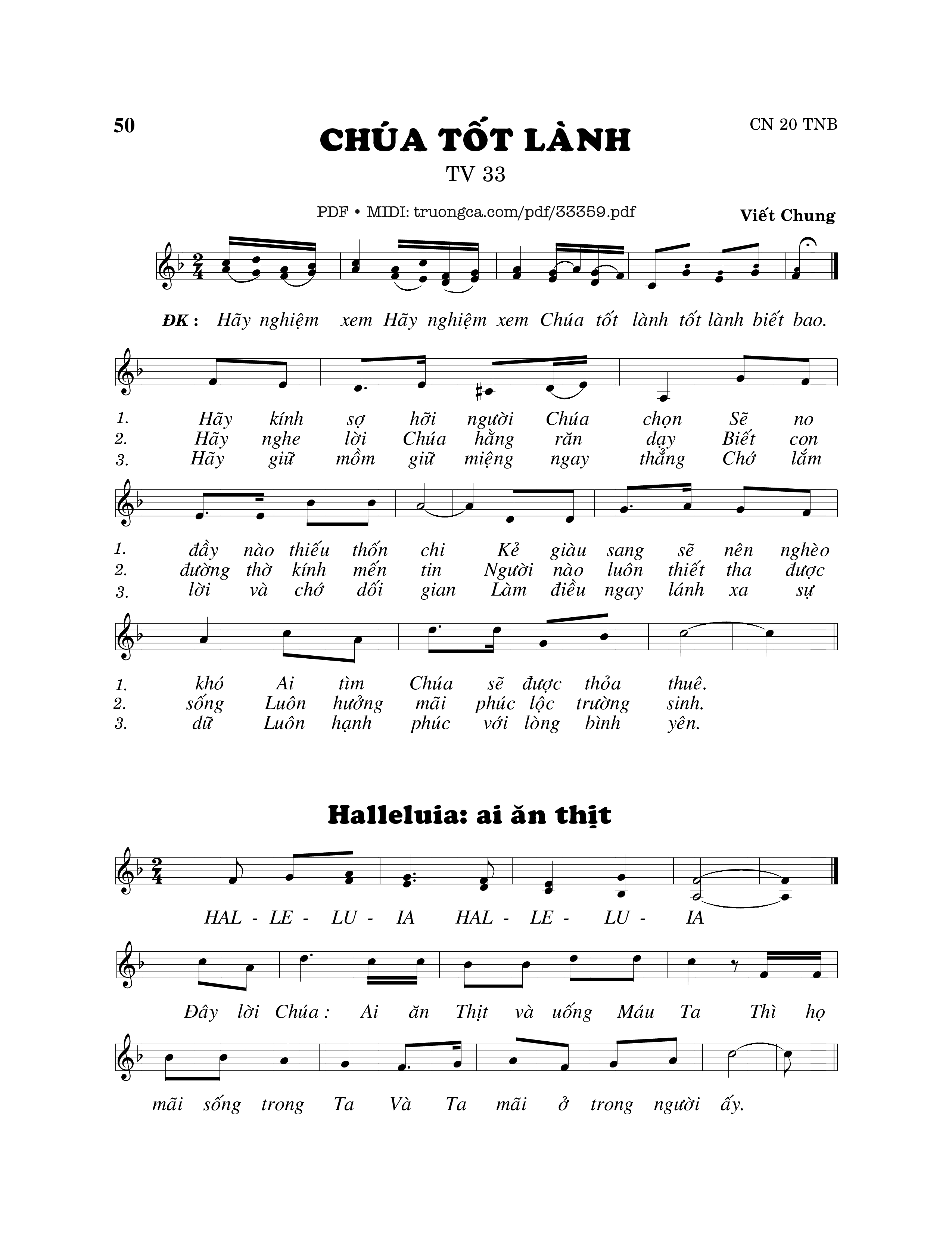 Sheet nhạc PDF bài Thánh Vịnh 33, Chúa Tốt Lành
