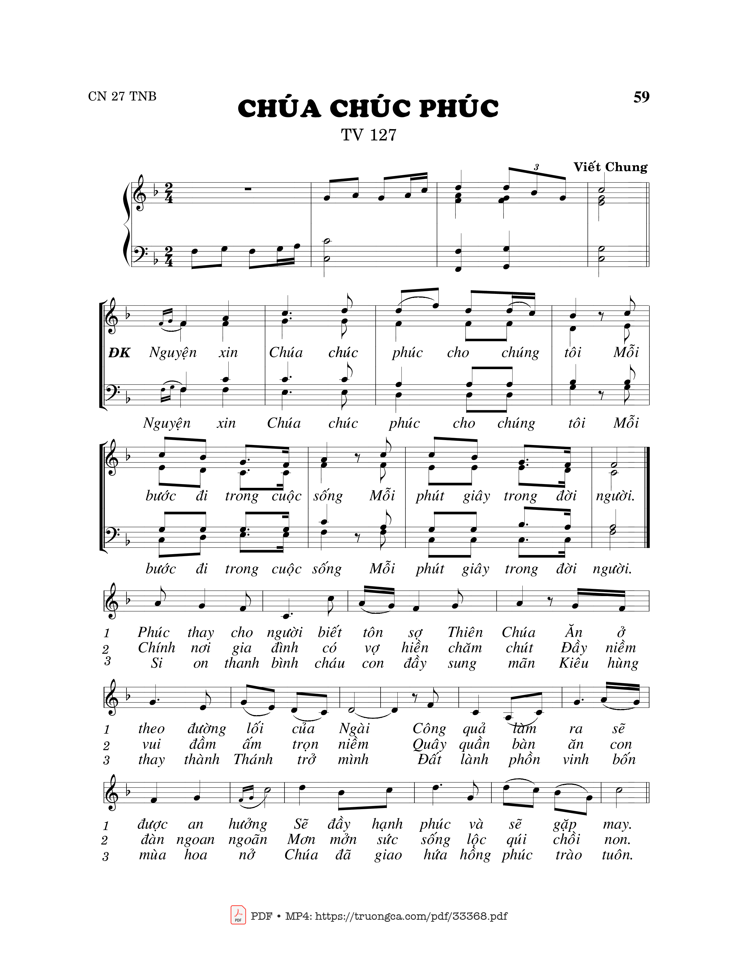 Sheet nhạc PDF bài Thánh Vịnh 127, Chúa Chúc Phúc
