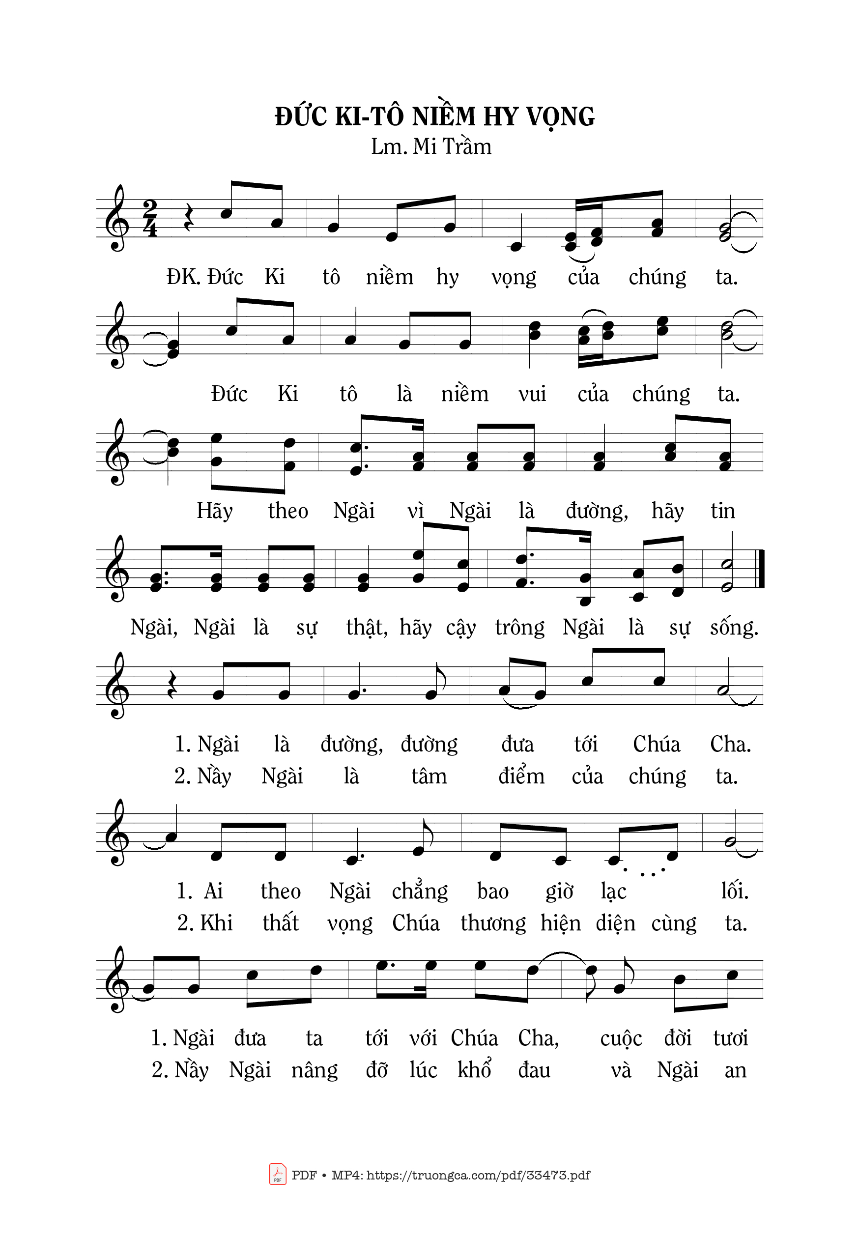 Trang 1 của Sheet nhạc PDF bài hát Đức Kitô Niềm Hy Vọng - Mi Trầm