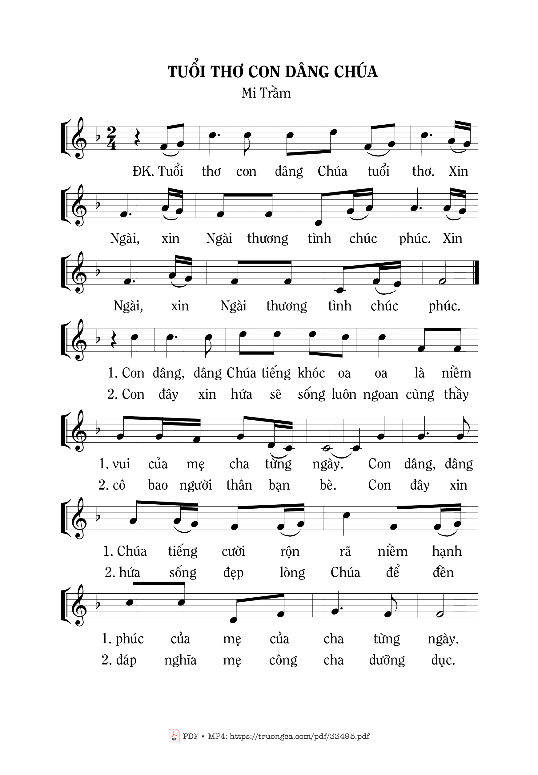Sheet nhạc PDF bài Tuổi Thơ Con Dâng Chúa