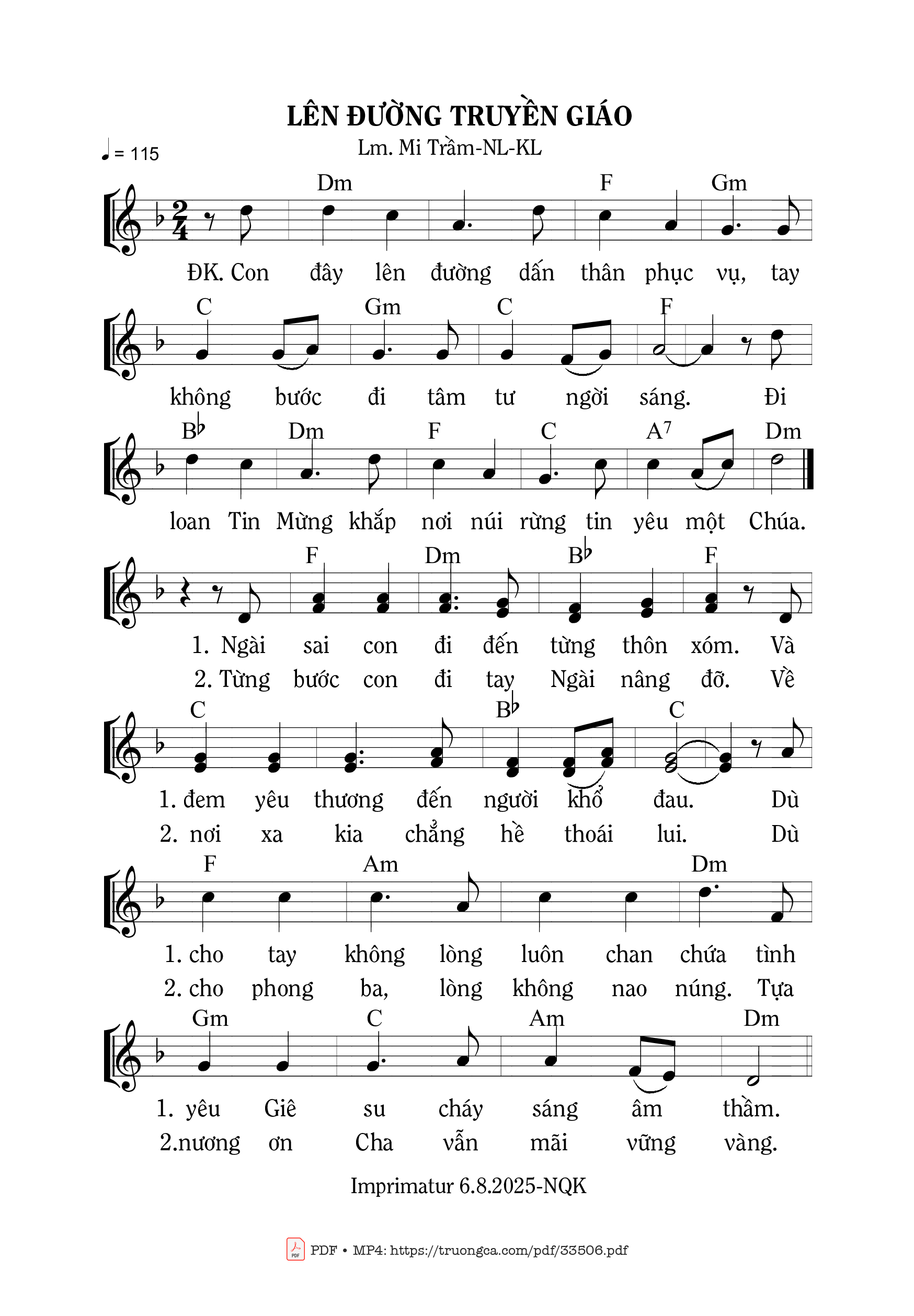 Sheet nhạc PDF bài Lên Đường Truyền Giáo