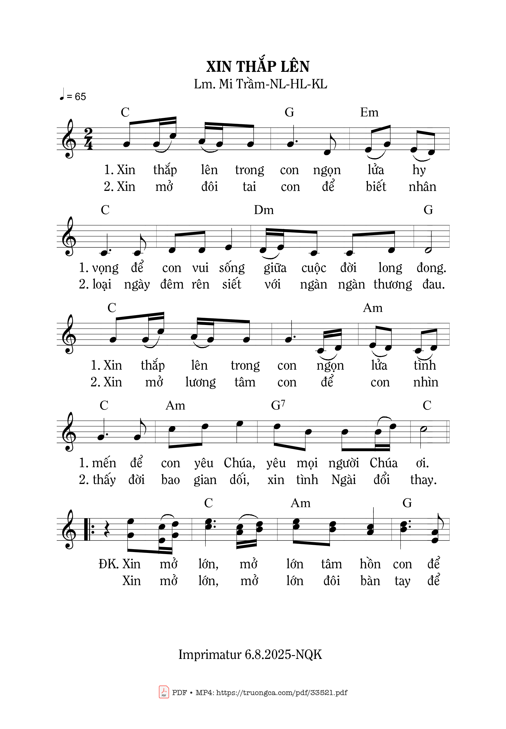 Sheet nhạc PDF bài Xin Thắp Lên