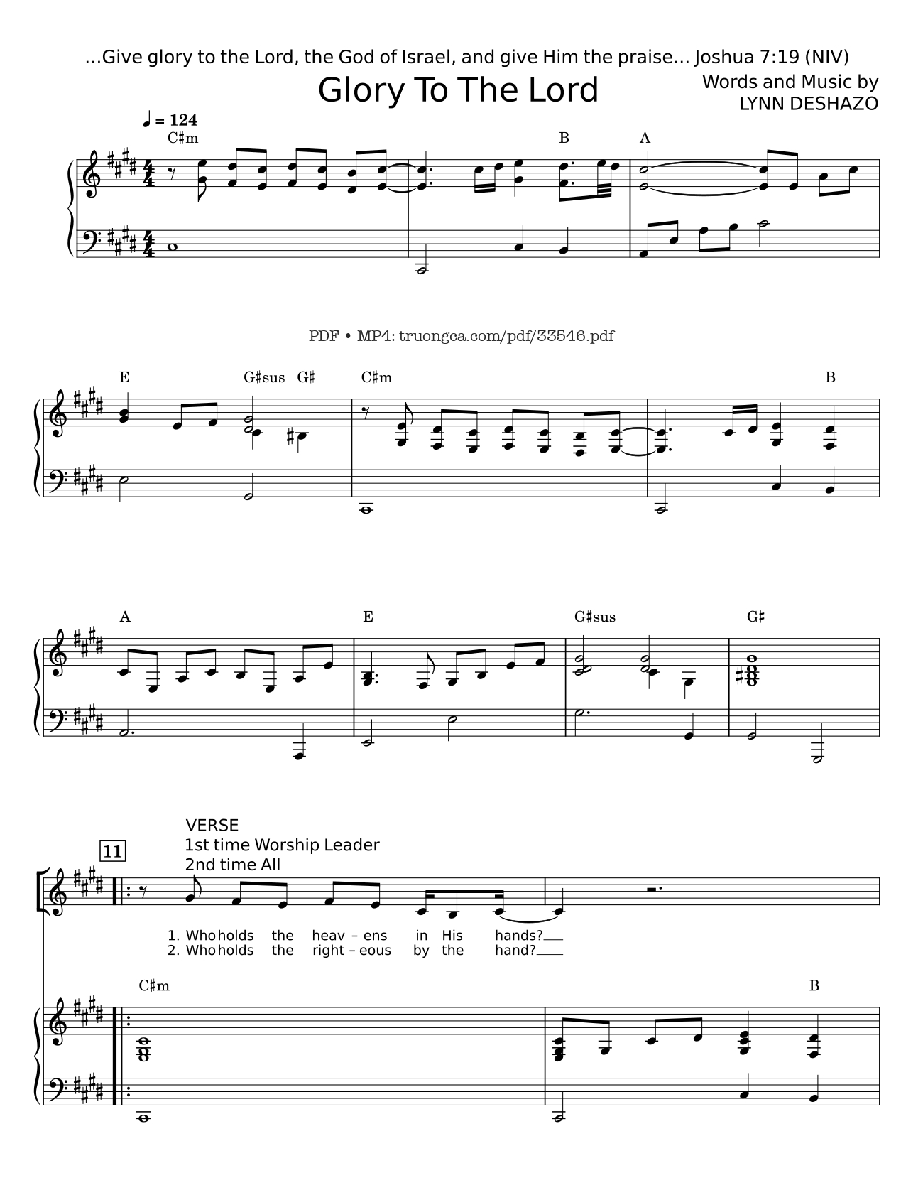 Sheet nhạc PDF bài Glory To The Lord Piano