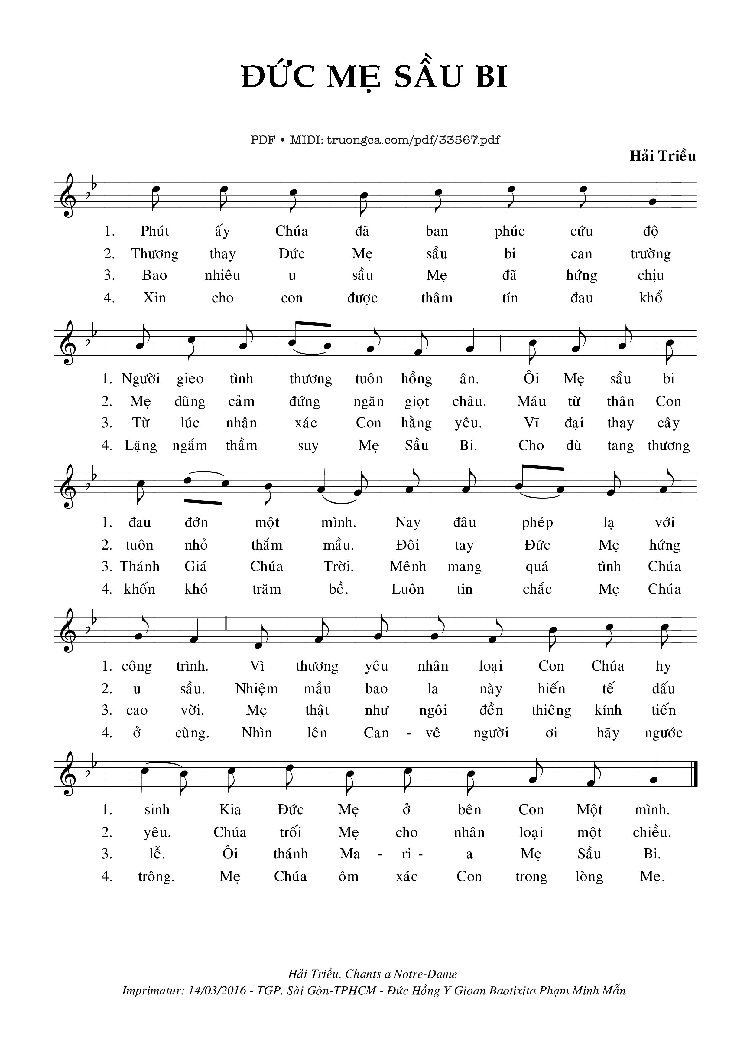 Sheet nhạc PDF bài Đức Mẹ Sầu Bi