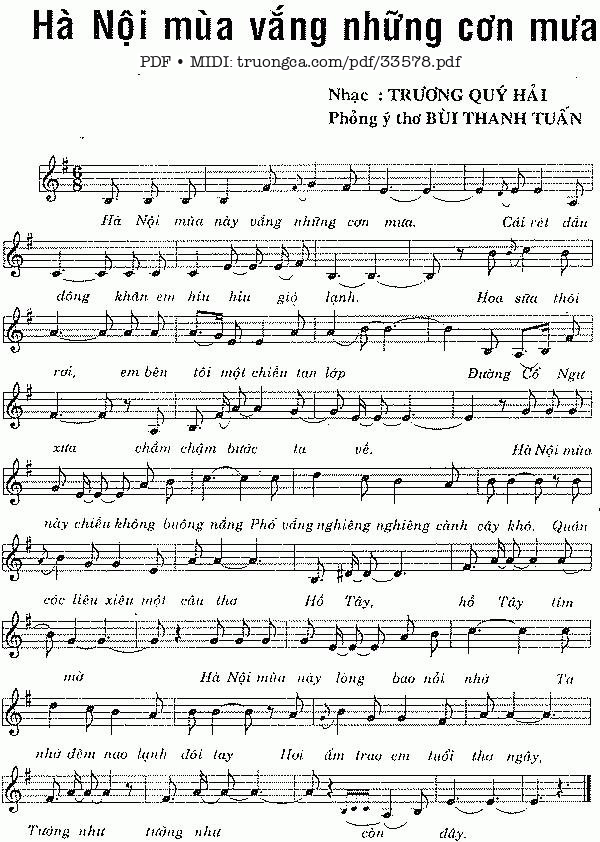 Sheet nhạc PDF bài Hà Nội Mùa Vắng Những Cơn Mưa