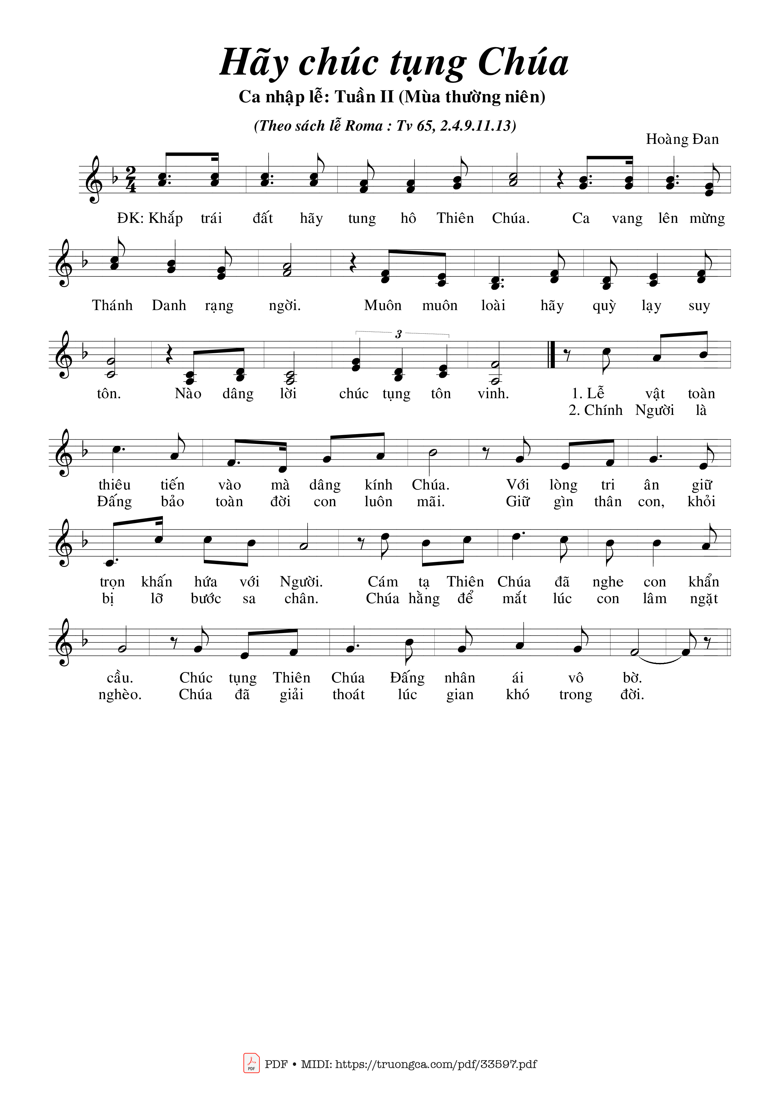 Sheet nhạc PDF bài Thánh Vịnh 65, Hãy Chúc Tụng Chúa