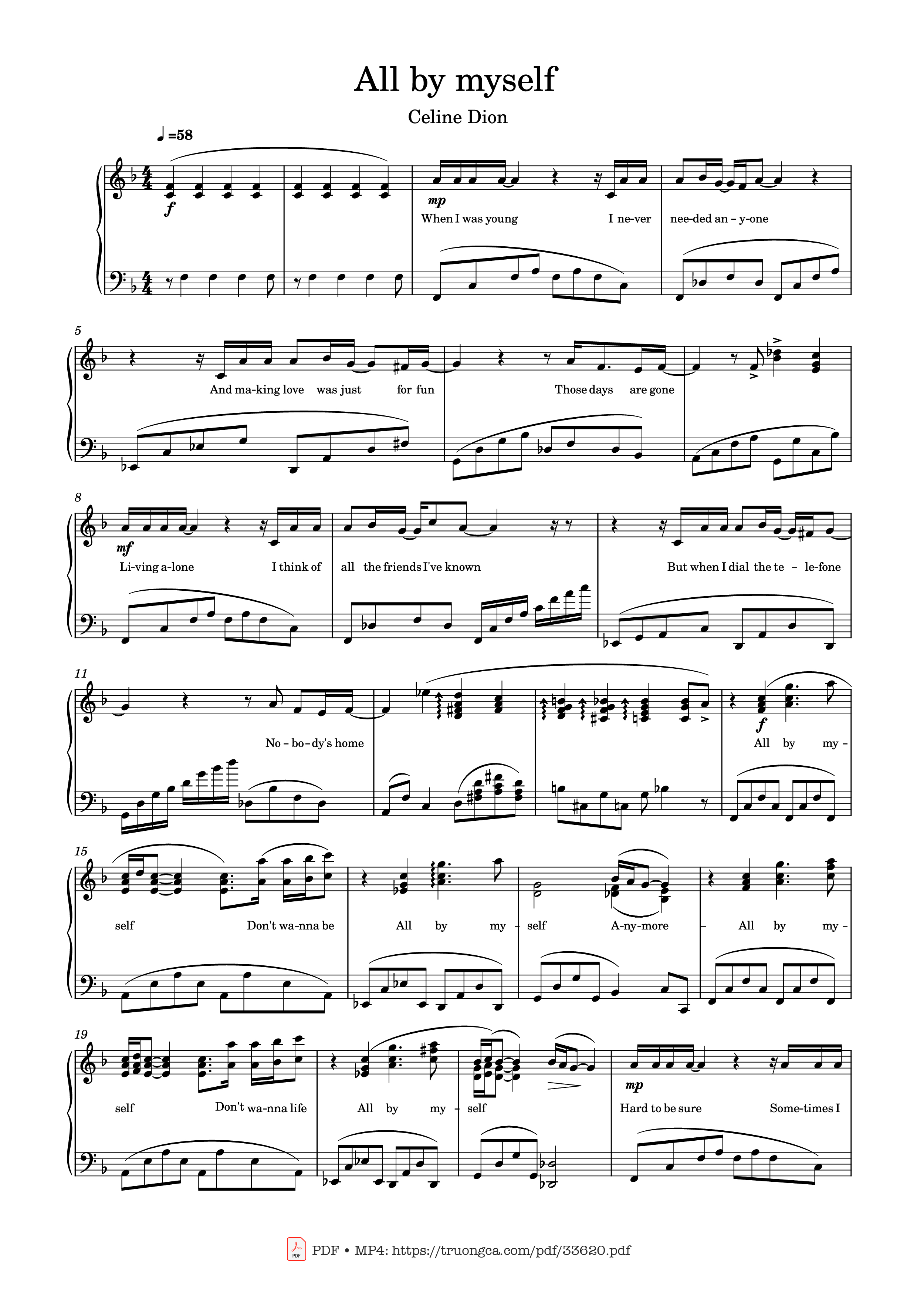 Trang 1 của Sheet nhạc PDF Piano bài hát All by myself Piano - Celine Dion