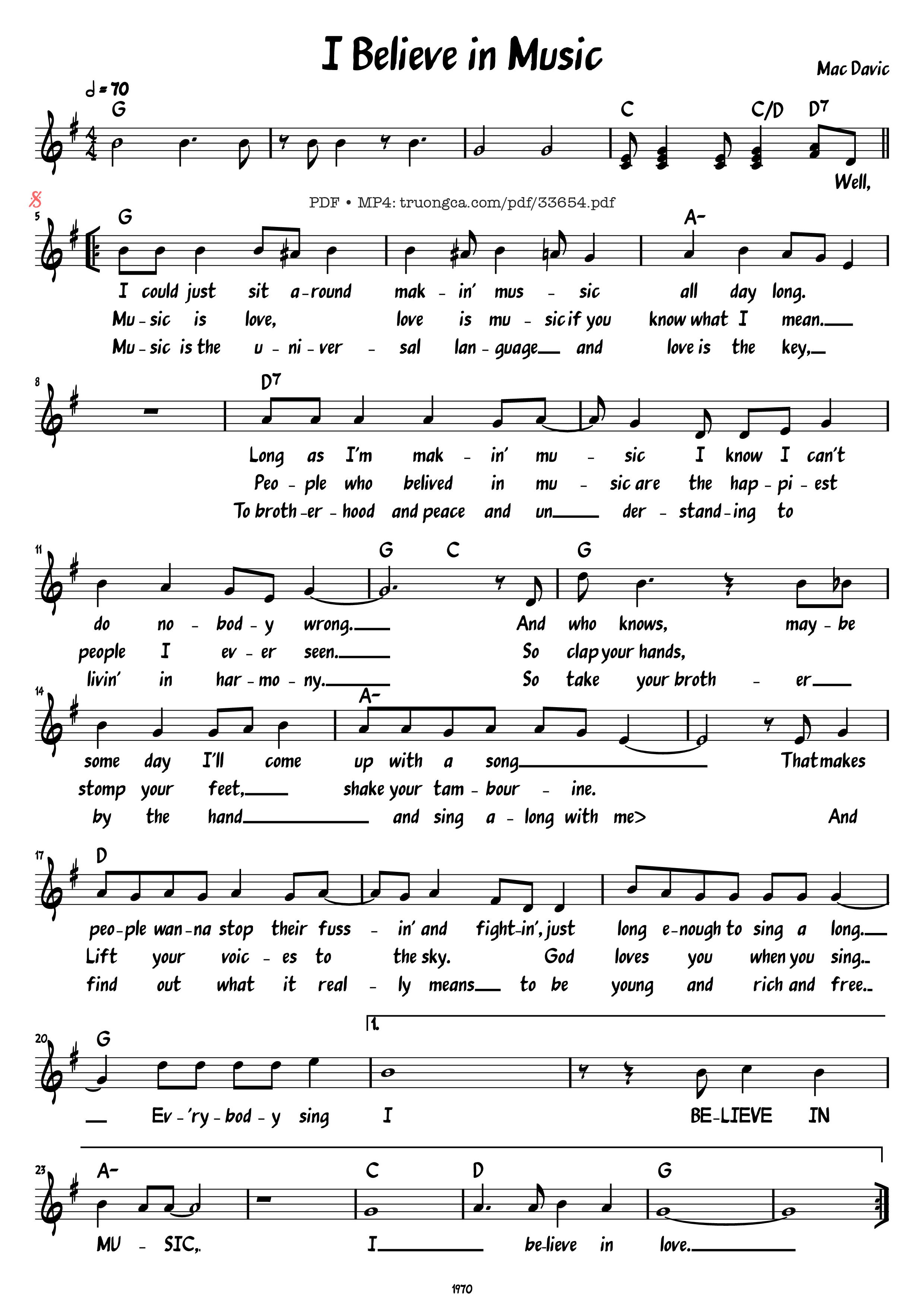Sheet nhạc PDF bài I Believe in Music