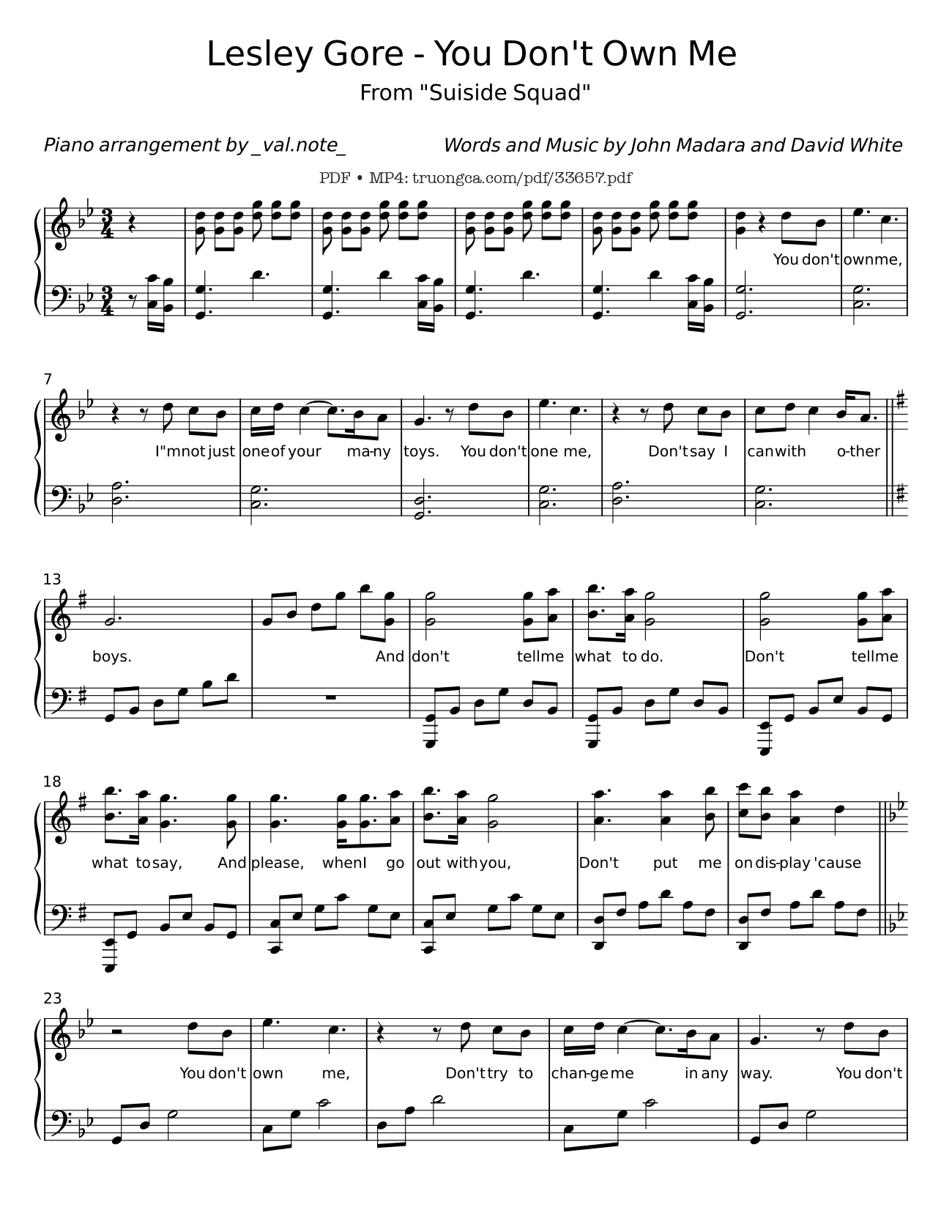 Sheet nhạc PDF bài You Don't Own Me Piano