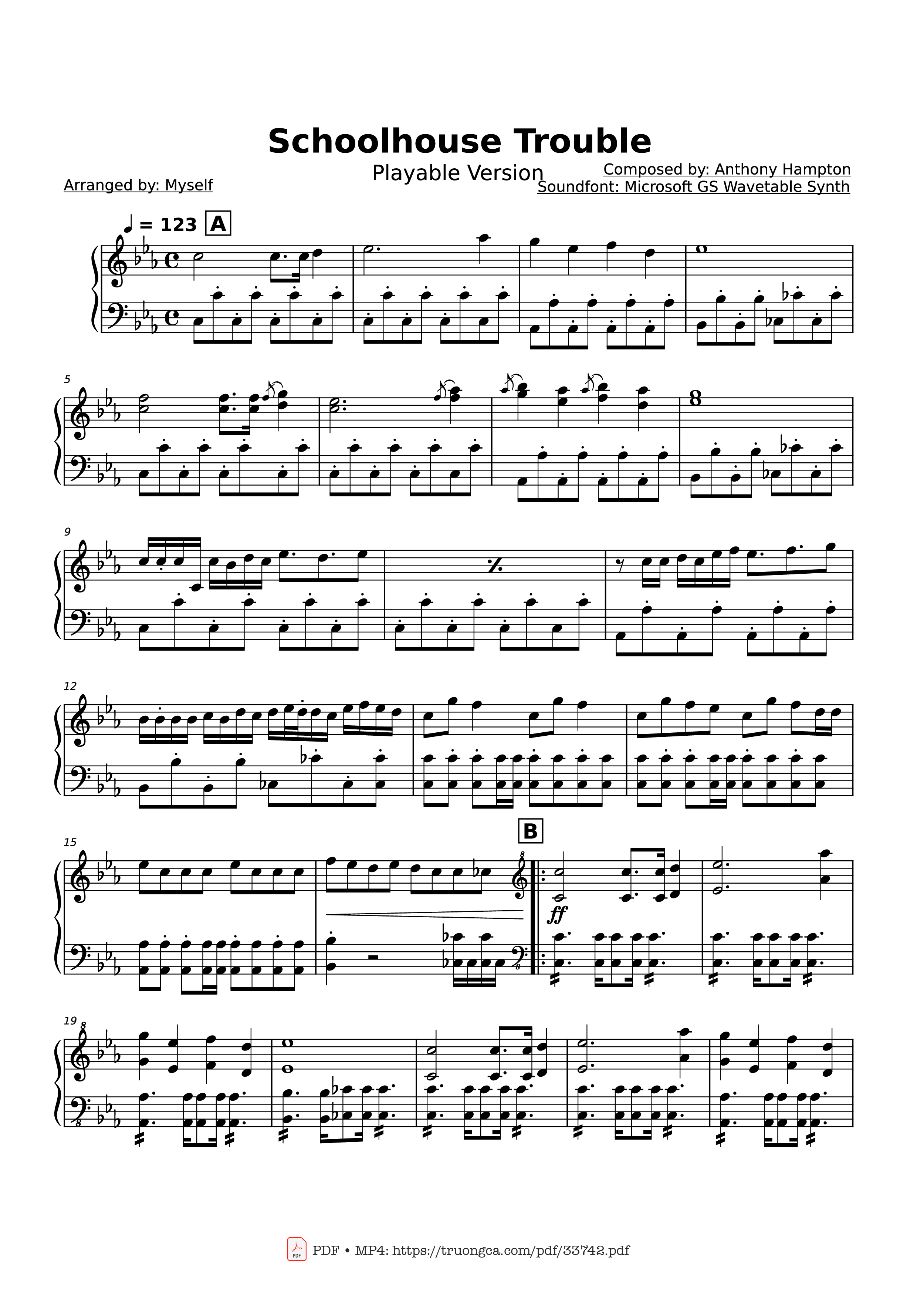 Trang 1 của Sheet nhạc PDF Piano bài hát Schoolhouse Trouble Piano - Composed by: Anthony Hampton