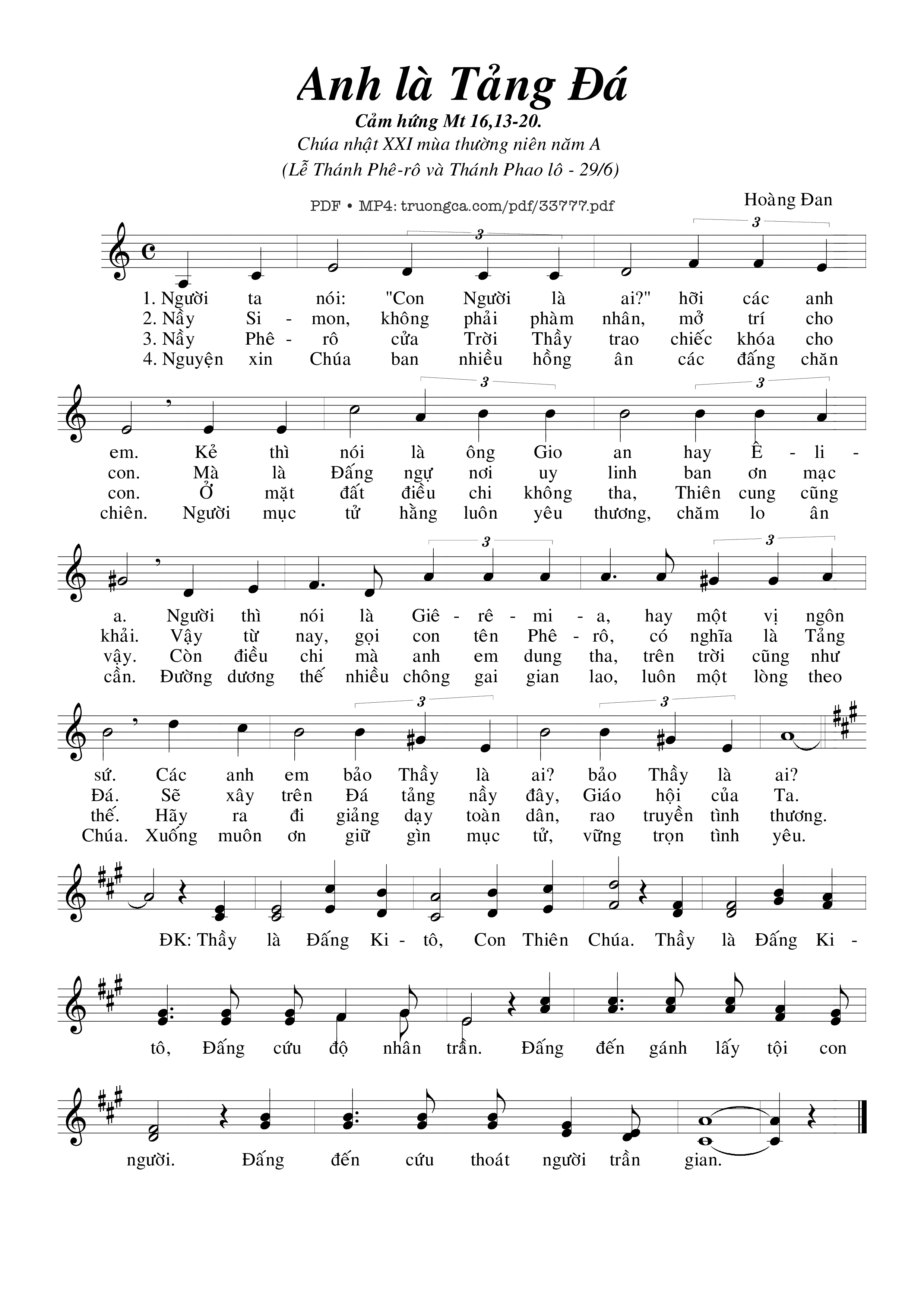 Sheet nhạc PDF bài Anh Là Tảng Đá
