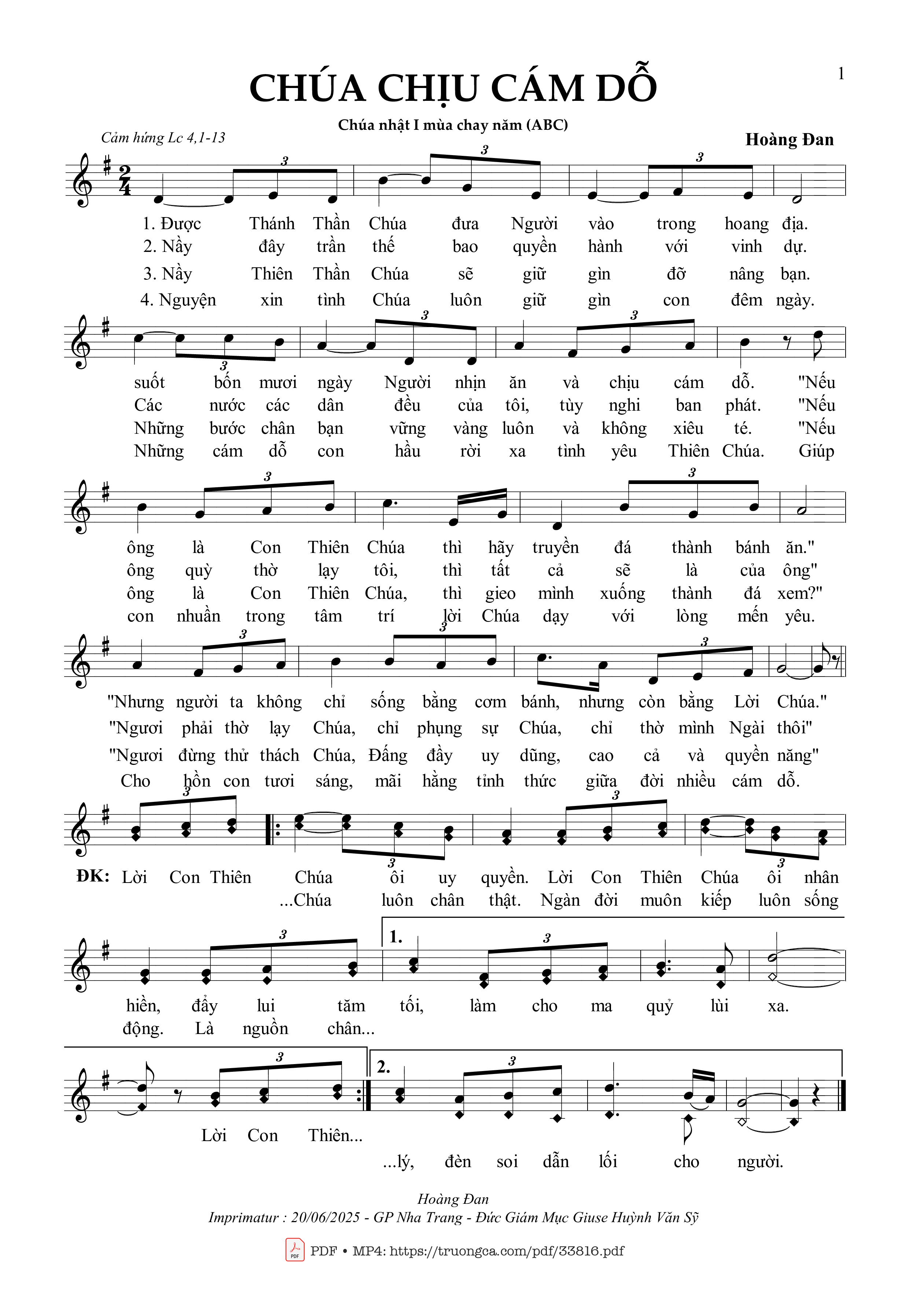 Sheet nhạc PDF bài Chúa Chịu Cám Dỗ