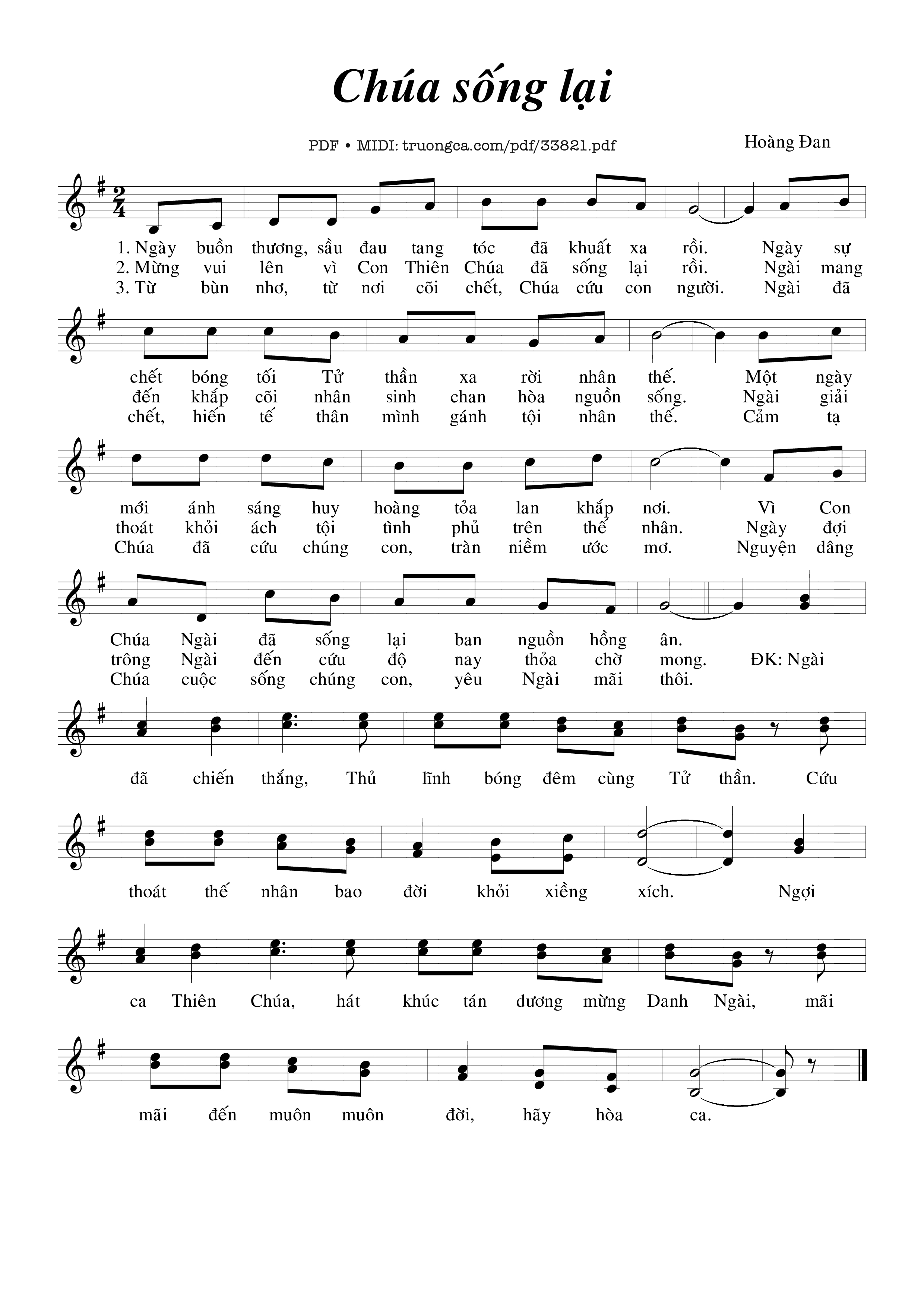 Sheet nhạc PDF bài Chúa Sống Lại