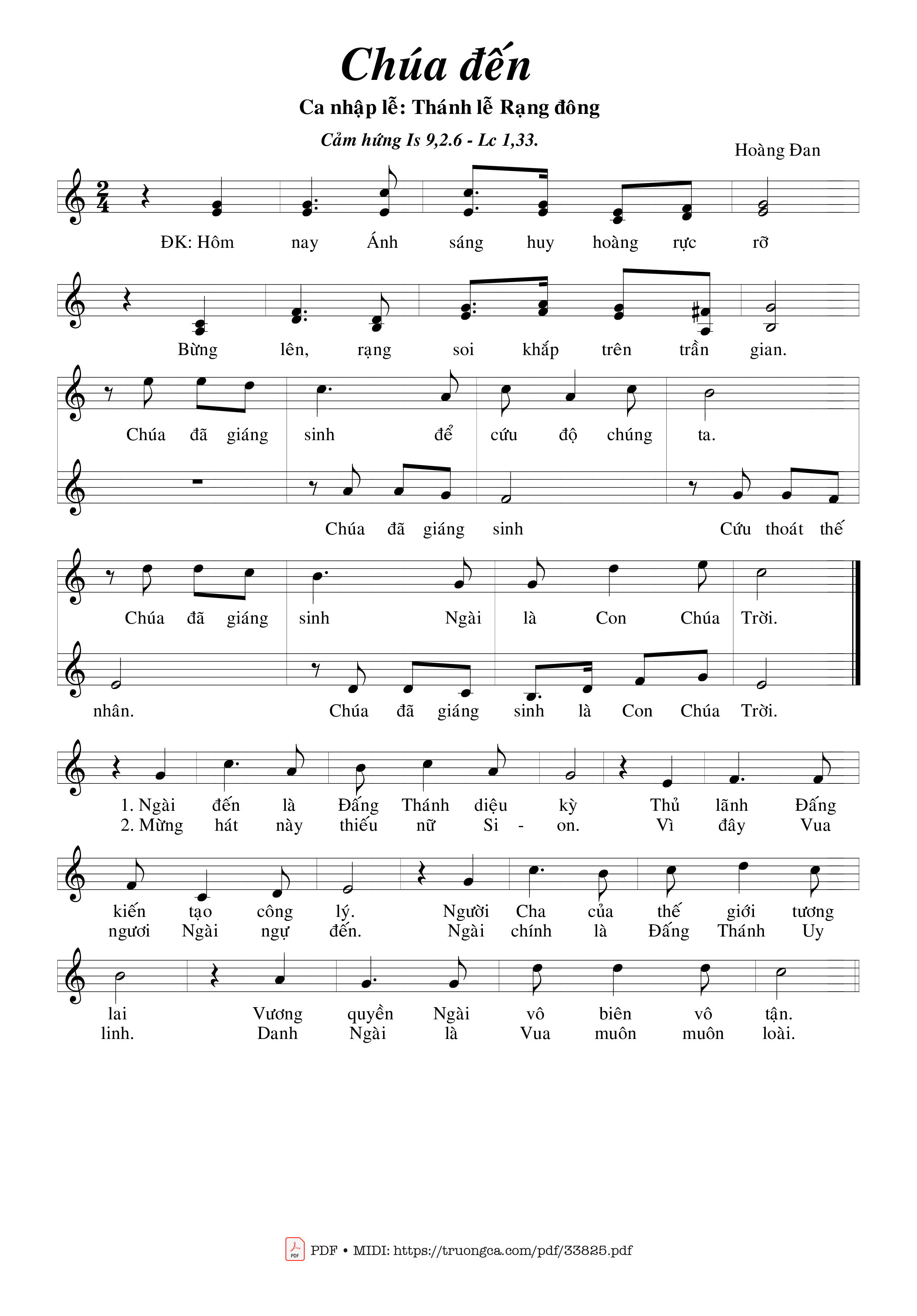 Sheet nhạc PDF bài Chúa Đến - Hoàng Đan