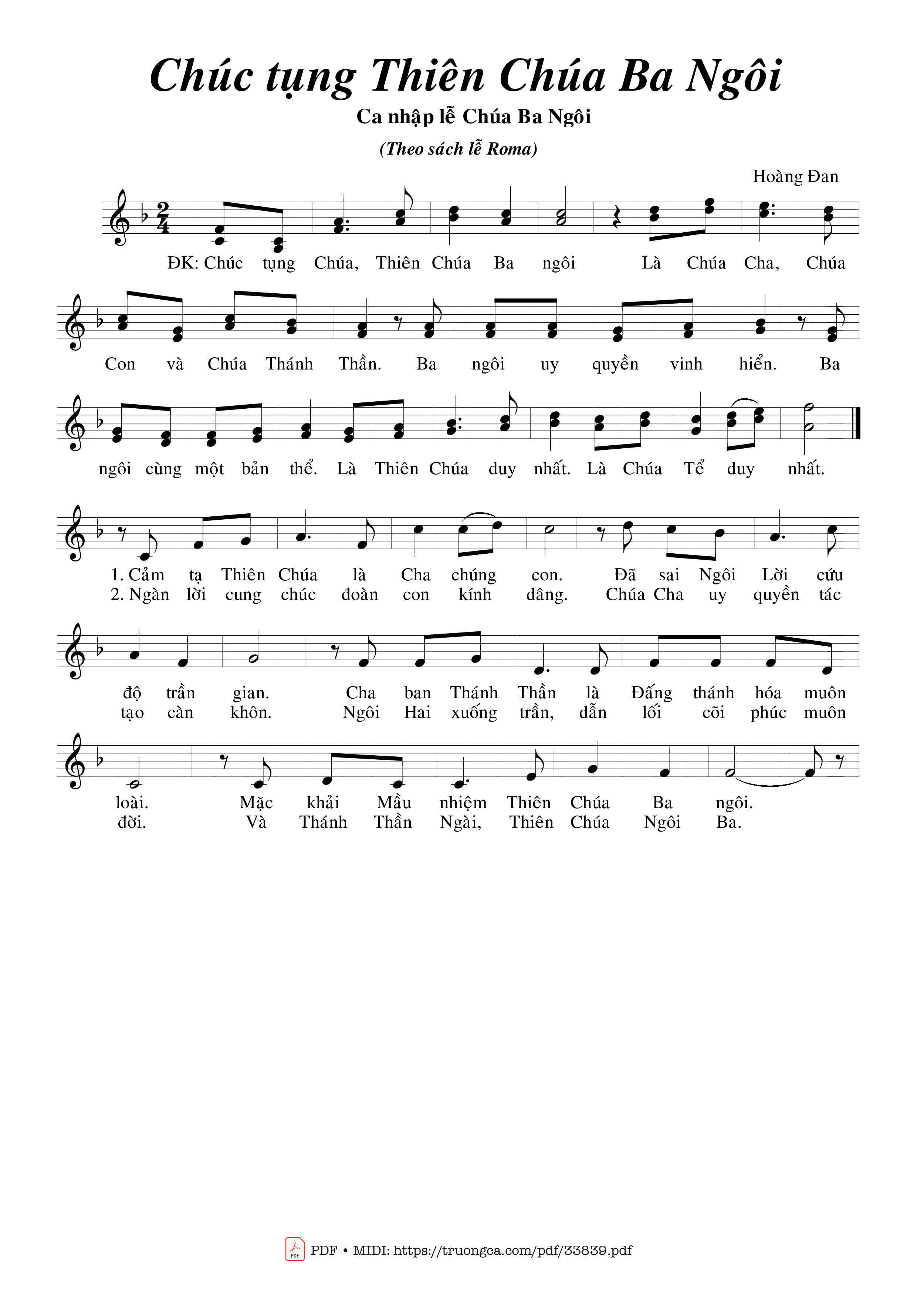 Trang 1 của Sheet nhạc PDF bài hát Chúc Tụng Thiên Chúa Ba Ngôi - Hoàng Đan