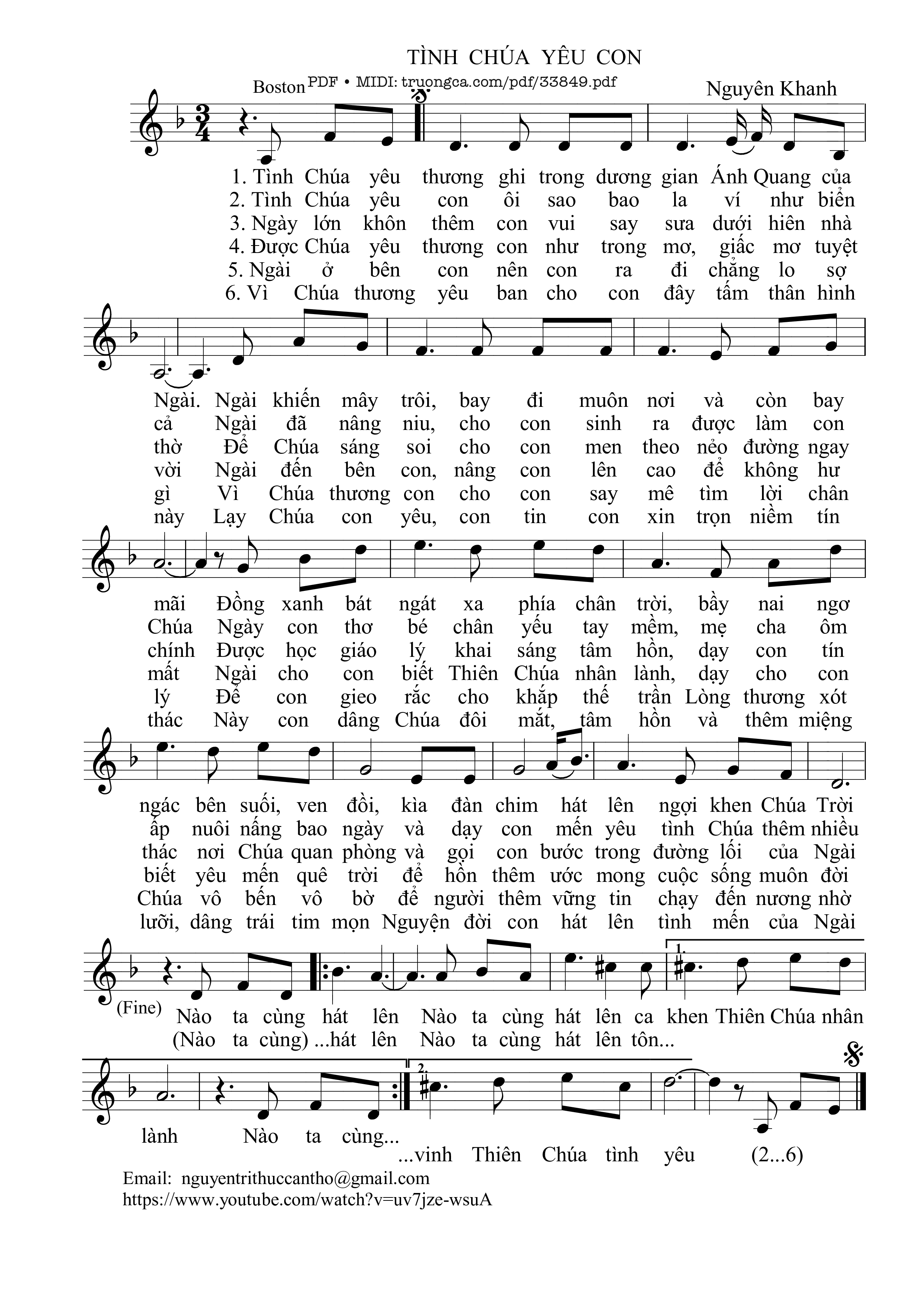 Sheet nhạc PDF bài Tình Chúa yêu con