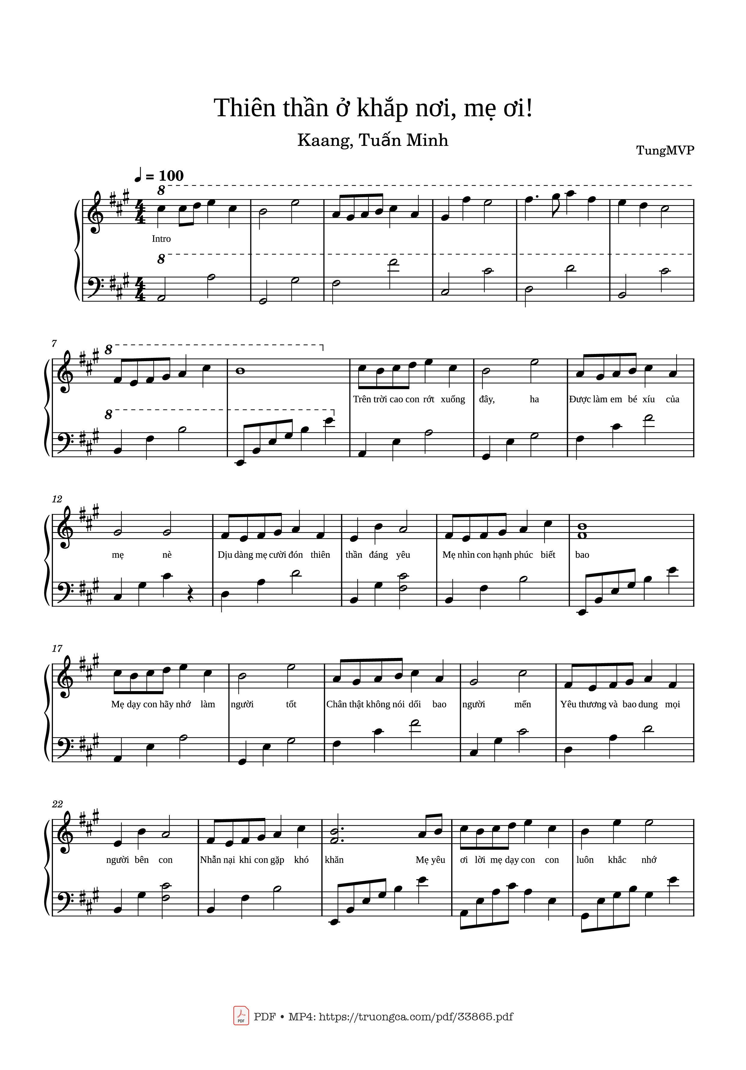 Sheet nhạc PDF bài Thiên thần ở khắp nơi, mẹ ơi Piano