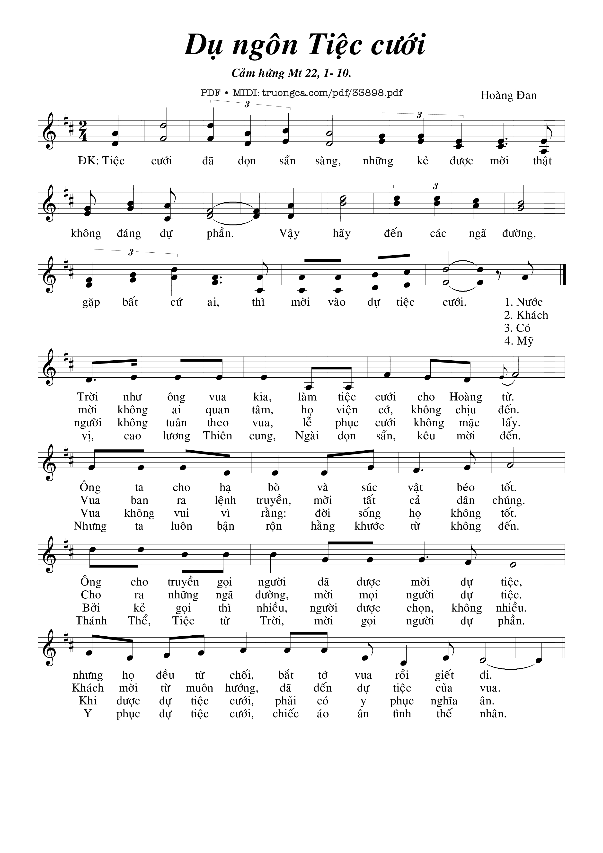 Sheet nhạc PDF bài Dụ Ngôn Tiệc Cưới