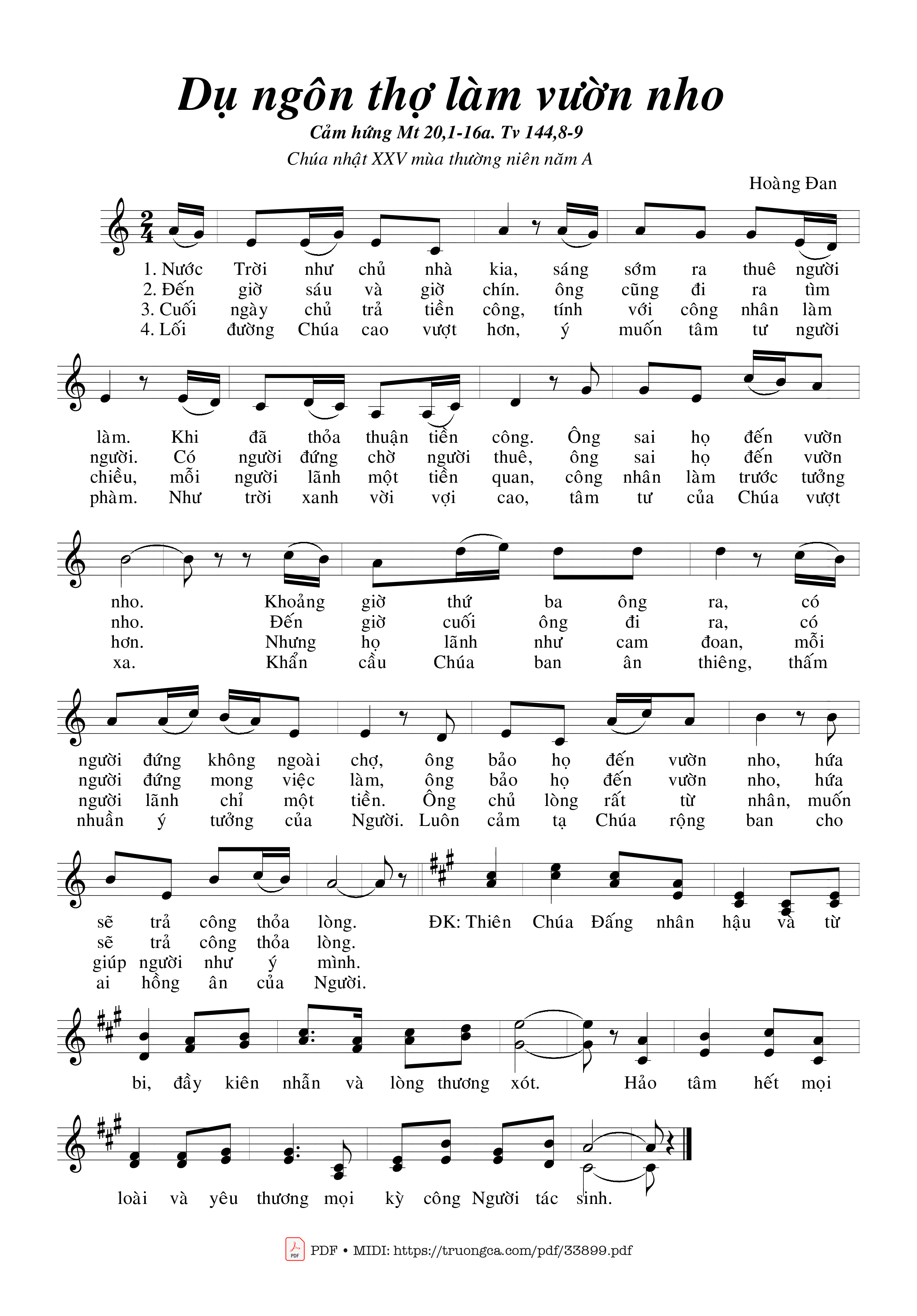 Sheet nhạc PDF bài Dụ Ngôn Thợ Làm Vườn Nho