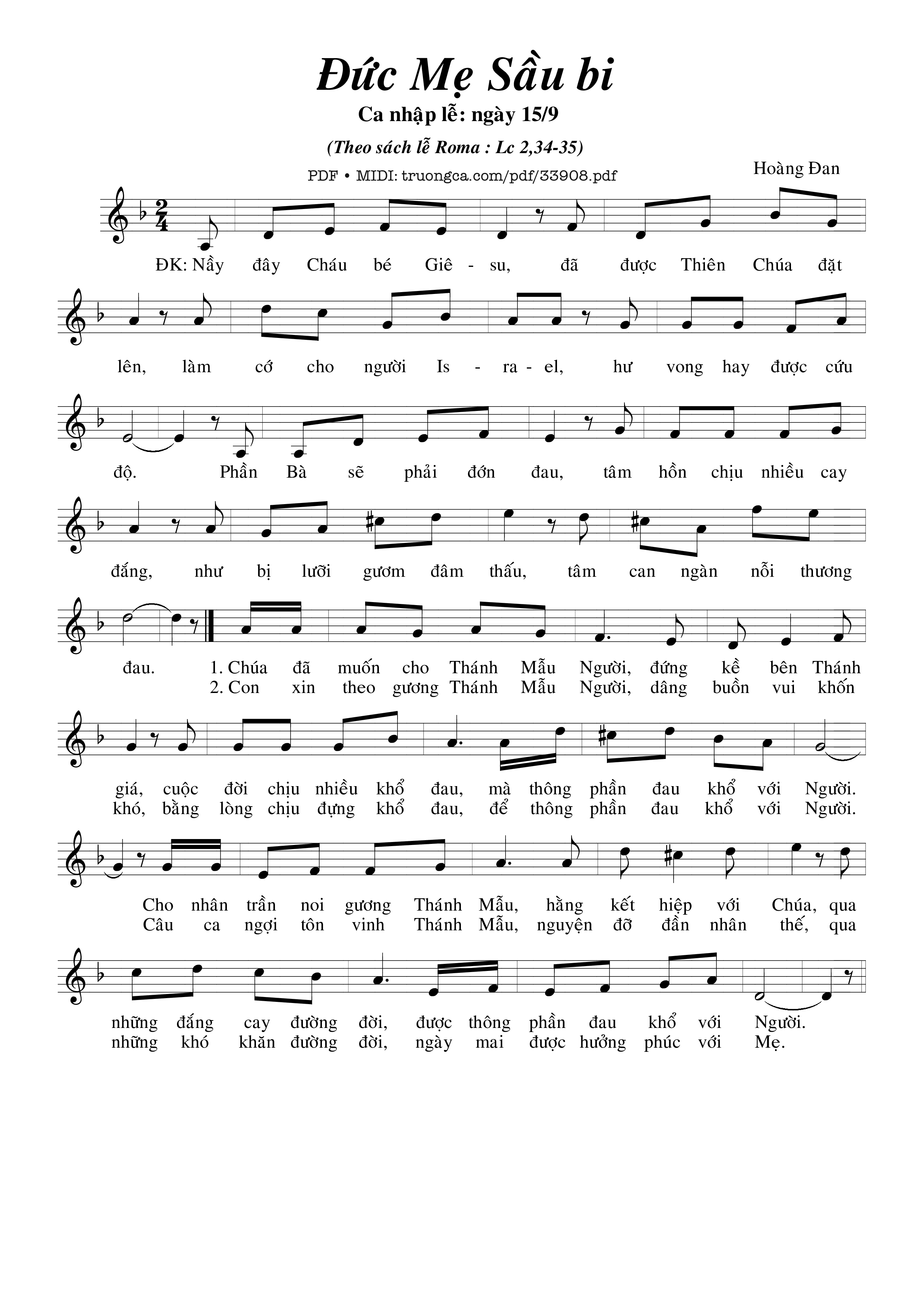 Sheet nhạc PDF bài Đức Mẹ Sầu Bi