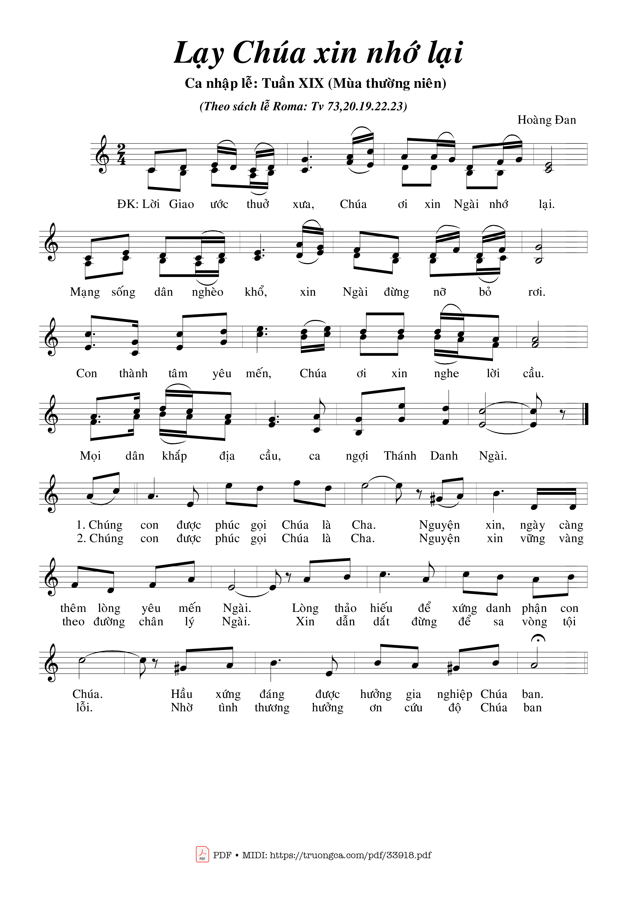 Sheet nhạc PDF bài Lạy Chúa Xin Nhớ Lại