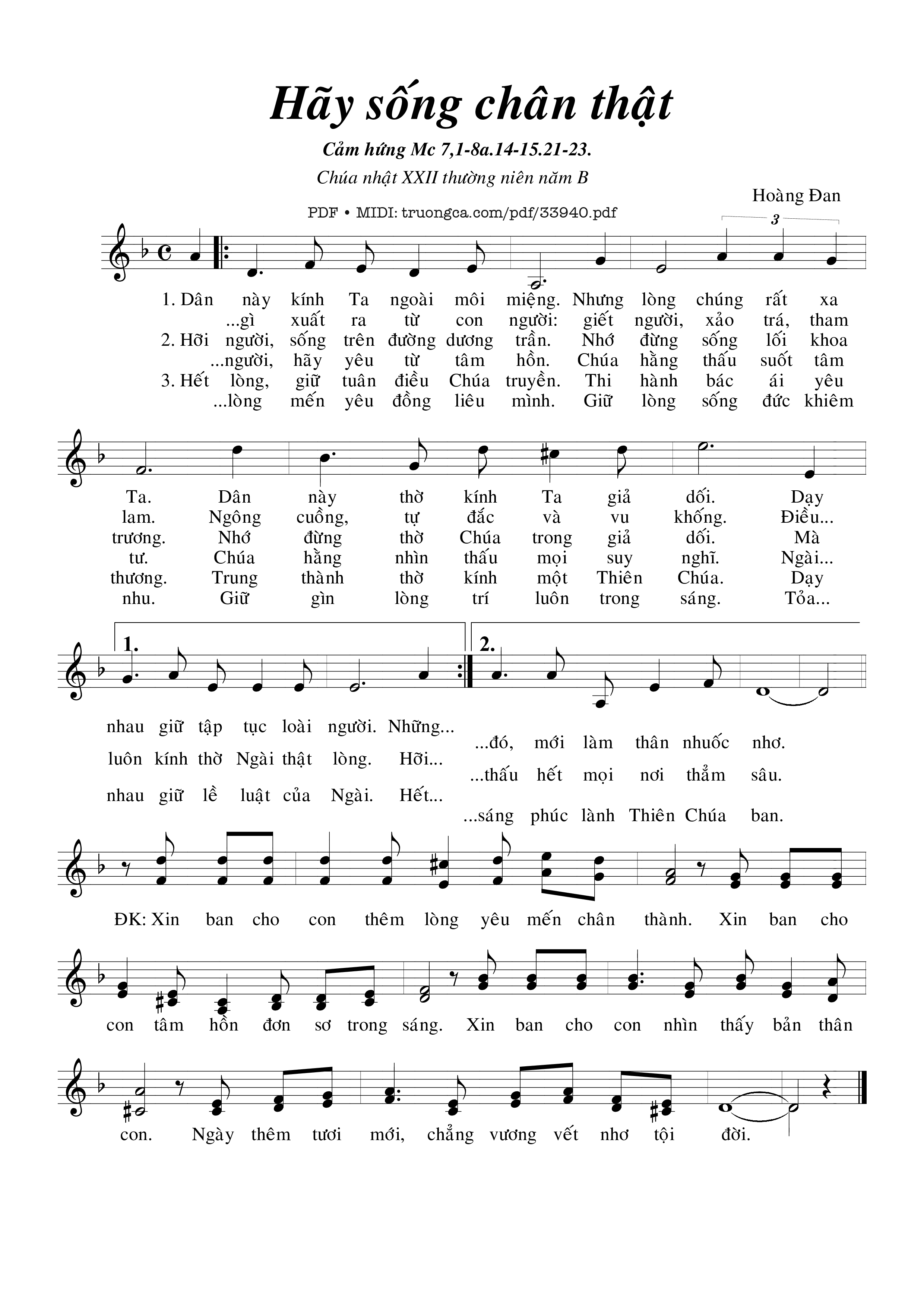 Sheet nhạc PDF bài Hãy Sống Chân Thật