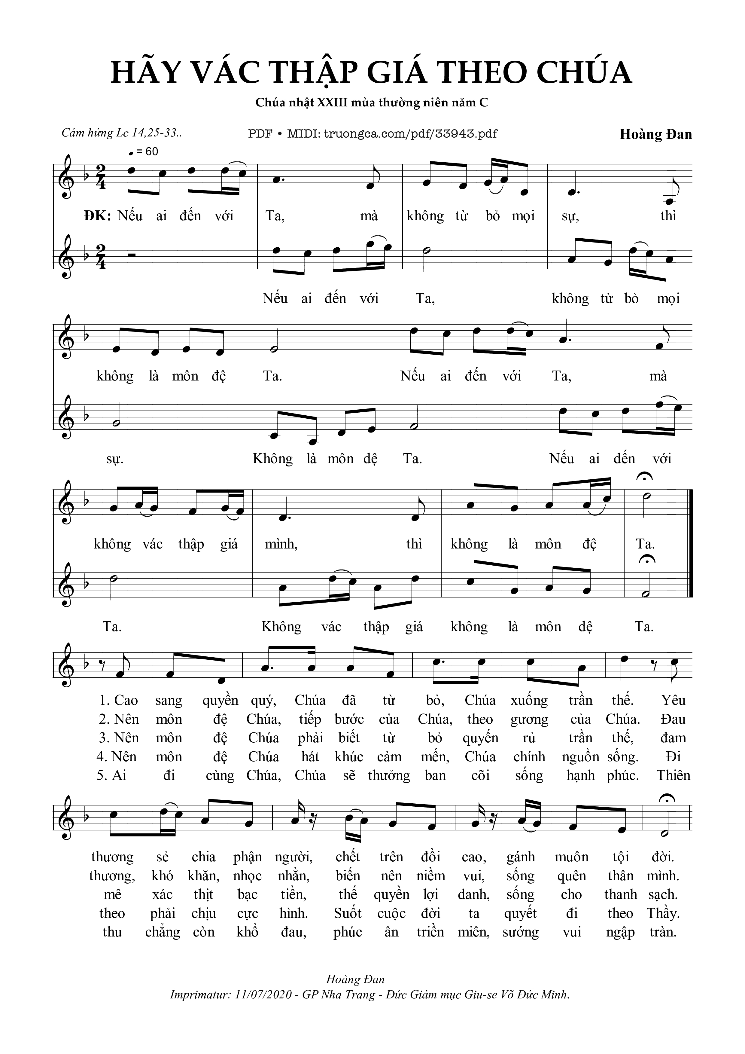 Sheet nhạc PDF bài Hãy Vác Thập Giá Theo Chúa