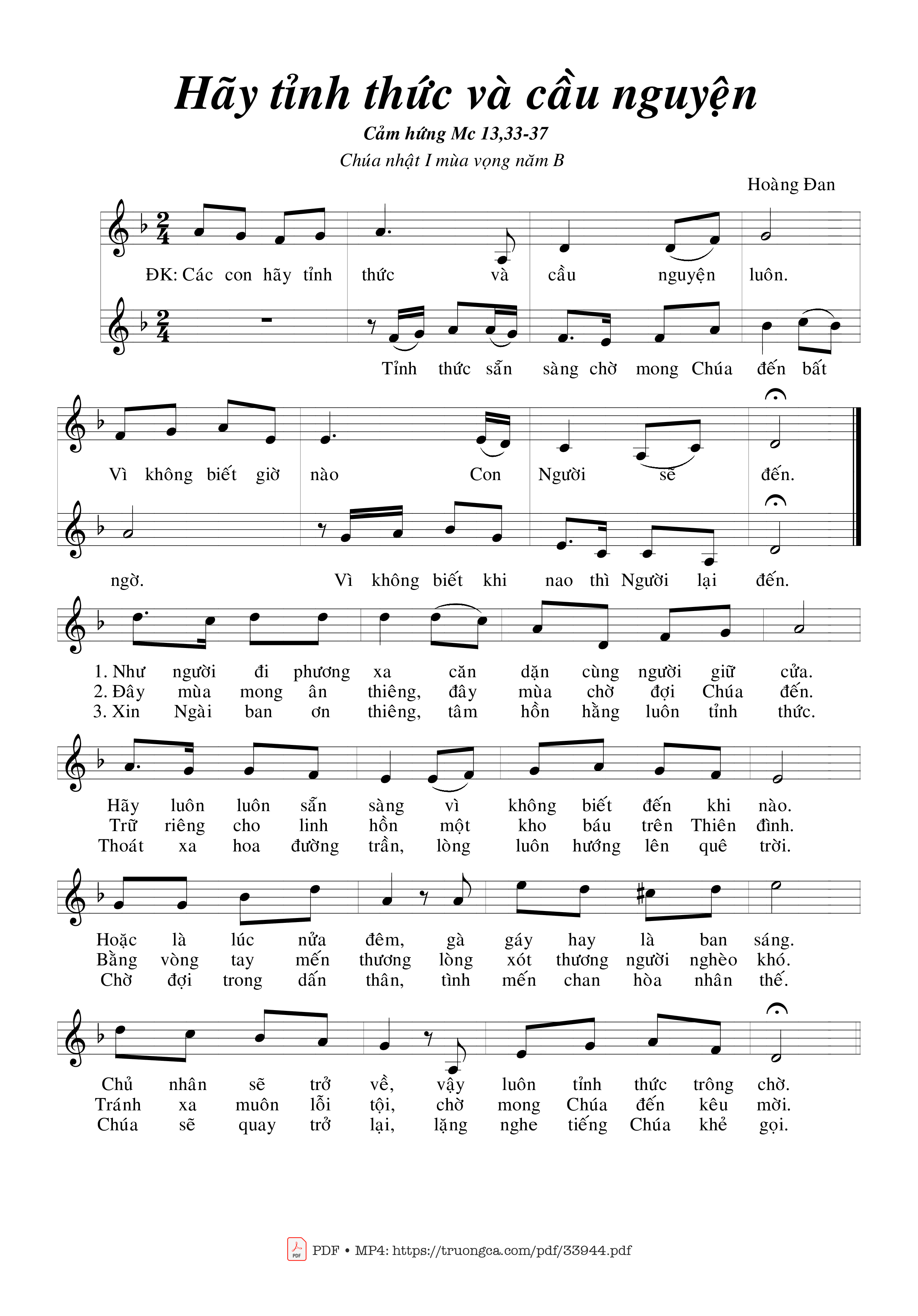 Sheet nhạc PDF bài Hãy Tỉnh Thức Và Cầu Nguyện