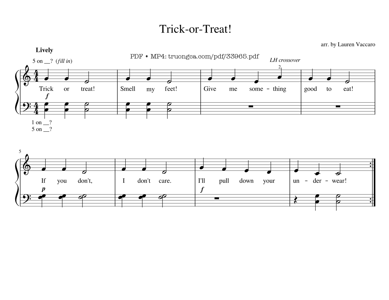 Trang 1 của Sheet nhạc PDF bài hát Trick Or Treat Piano Easy - Vaccar0pian0