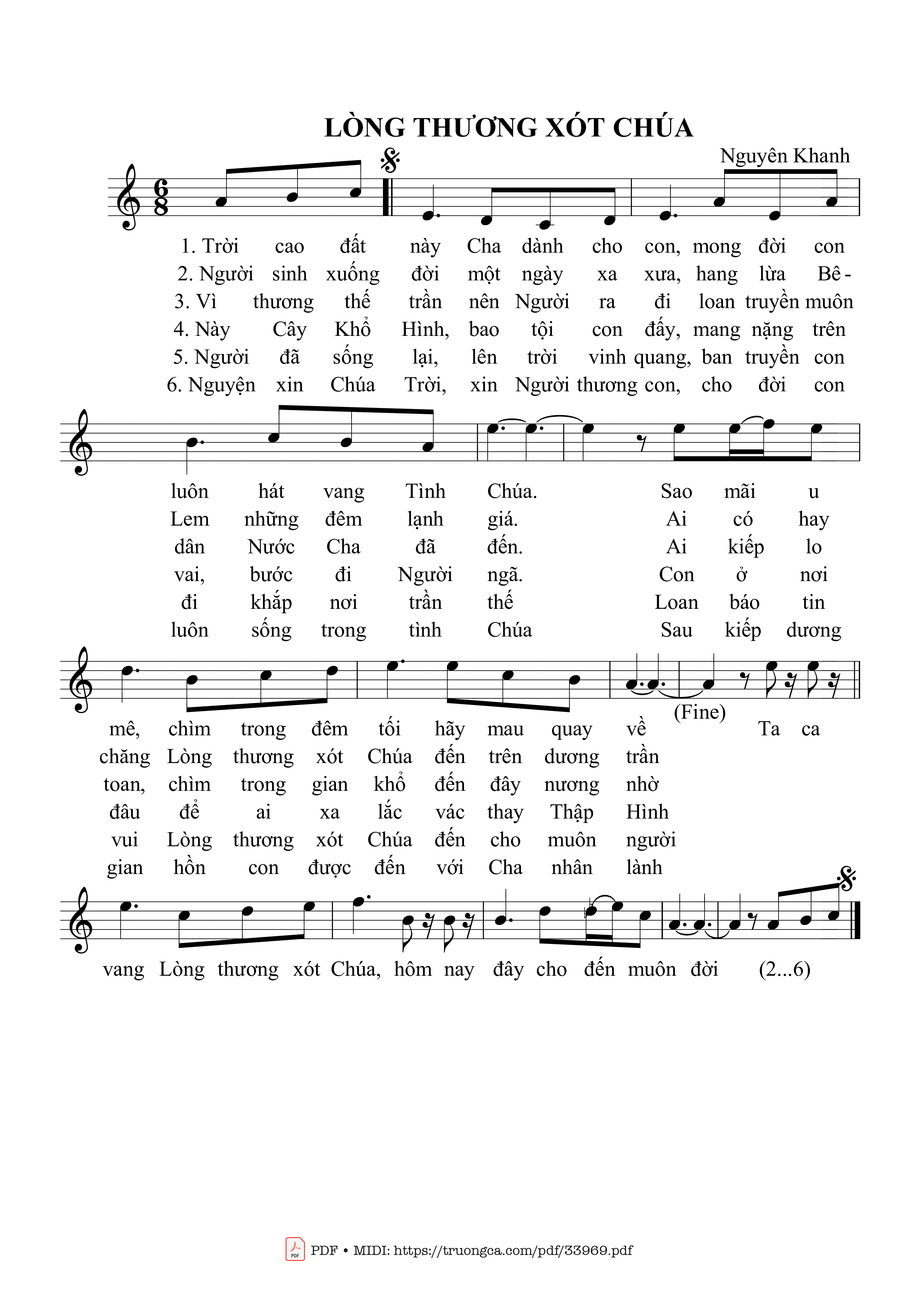 Sheet nhạc PDF bài Lòng thương xót Chúa
