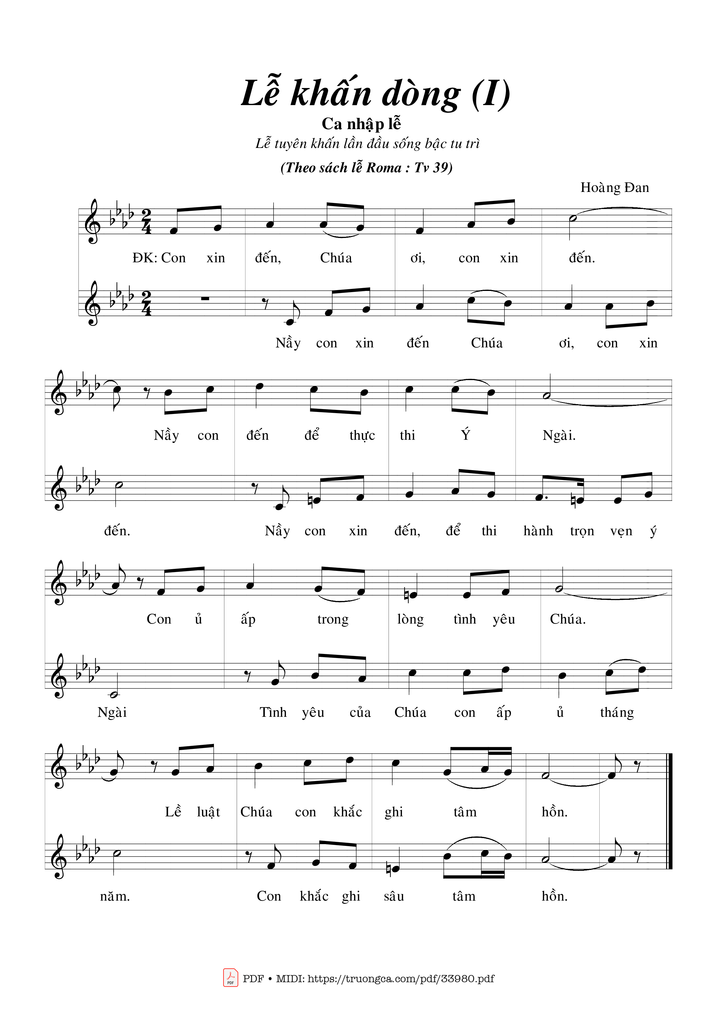 Sheet nhạc PDF bài Lễ Khấn Dòng 1